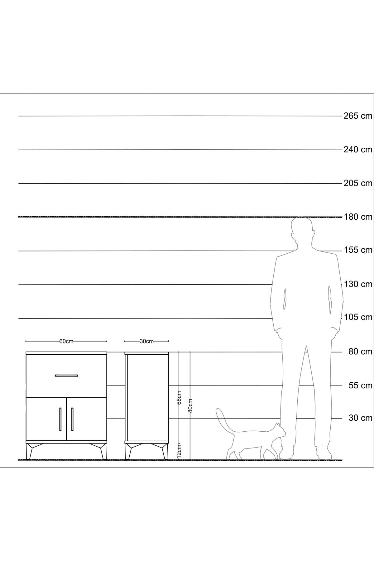 Arges Komodin Tek Raflı Tek Çekmeceli 2 Kapaklı 60x30x80 Çam-Antrasit