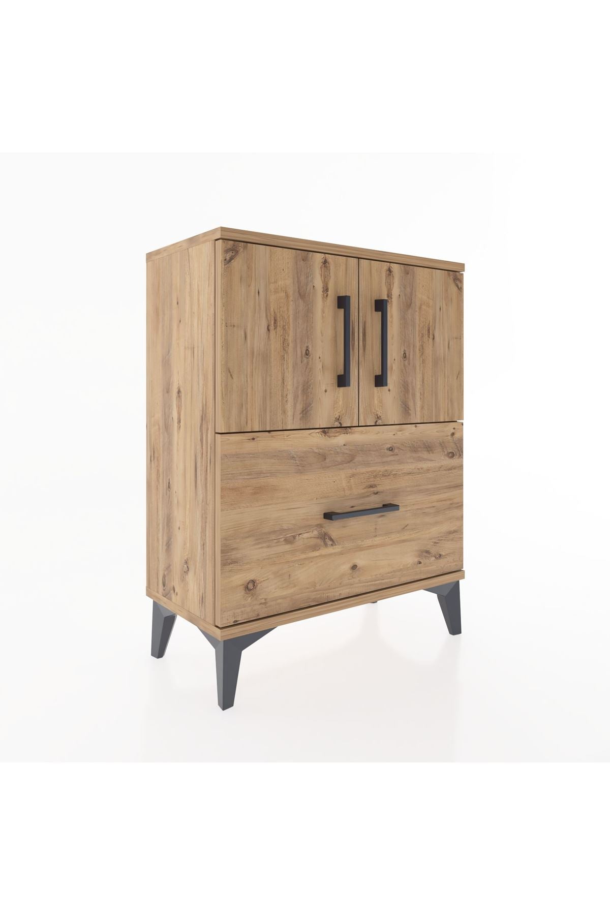 Arges Komodin Tek Raflı Tek Çekmeceli 2 Kapaklı 60x30x80 Çam-Çam