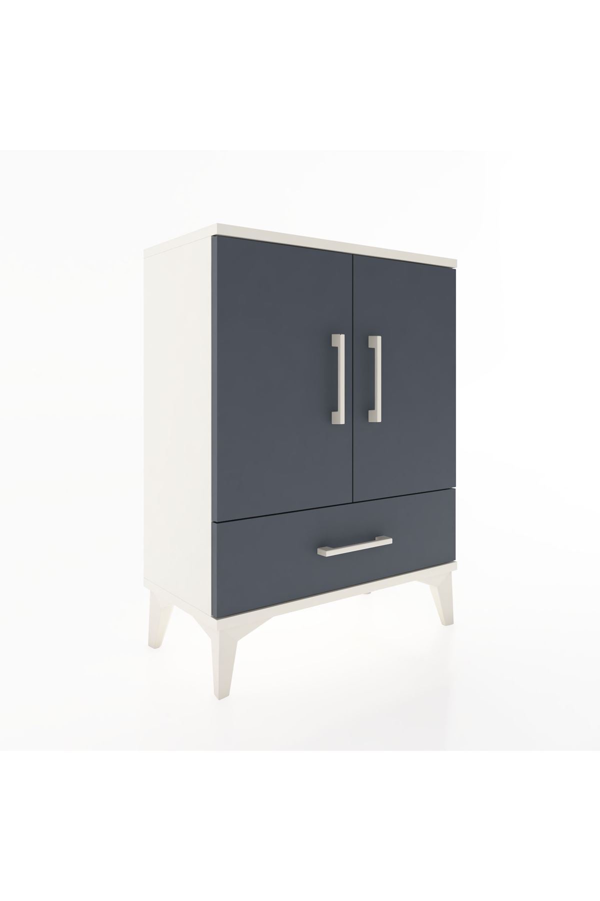 Arges Komodin 2 Raflı Tek Çekmeceli 2 Kapaklı 60x30x80 Aytaşı-Antrasit