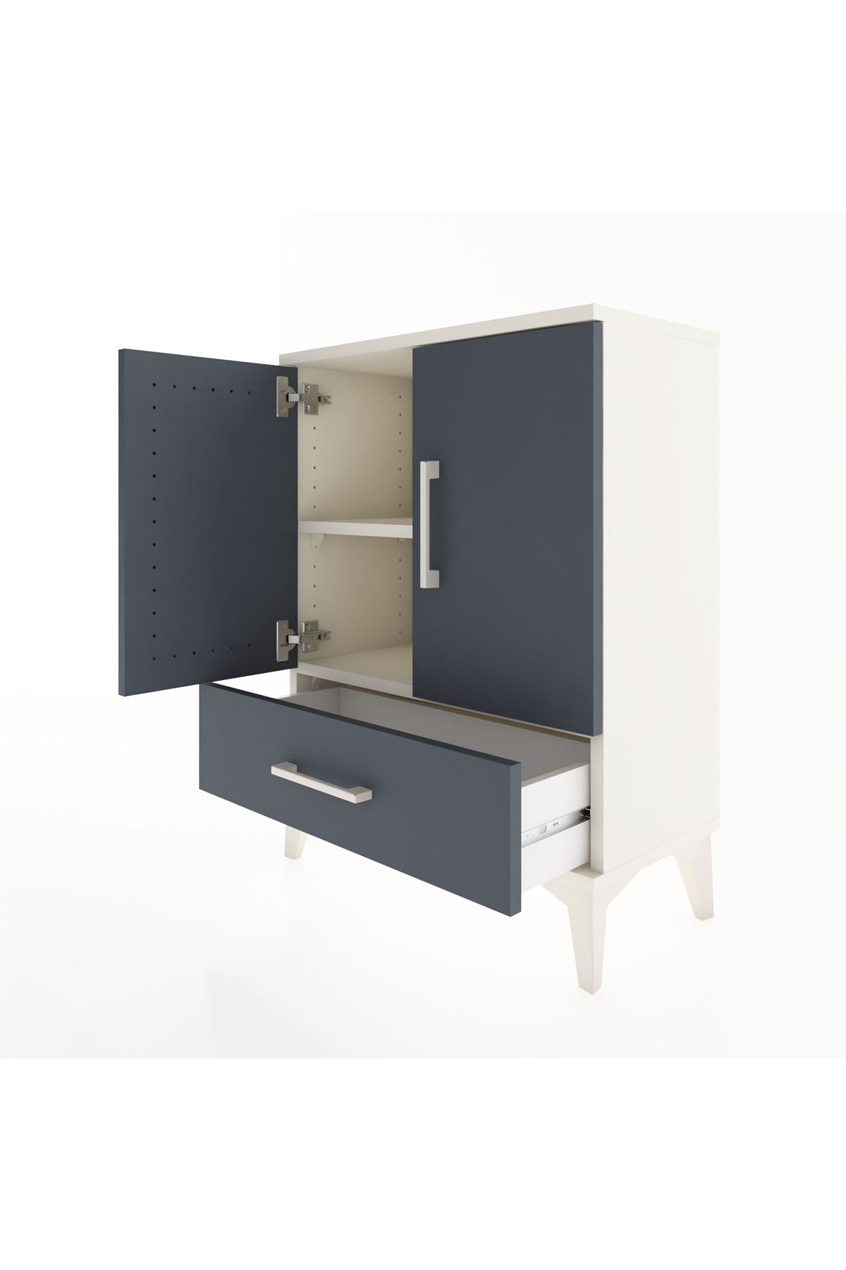 Arges Komodin 2 Raflı Tek Çekmeceli 2 Kapaklı 60x30x80 Aytaşı-Antrasit