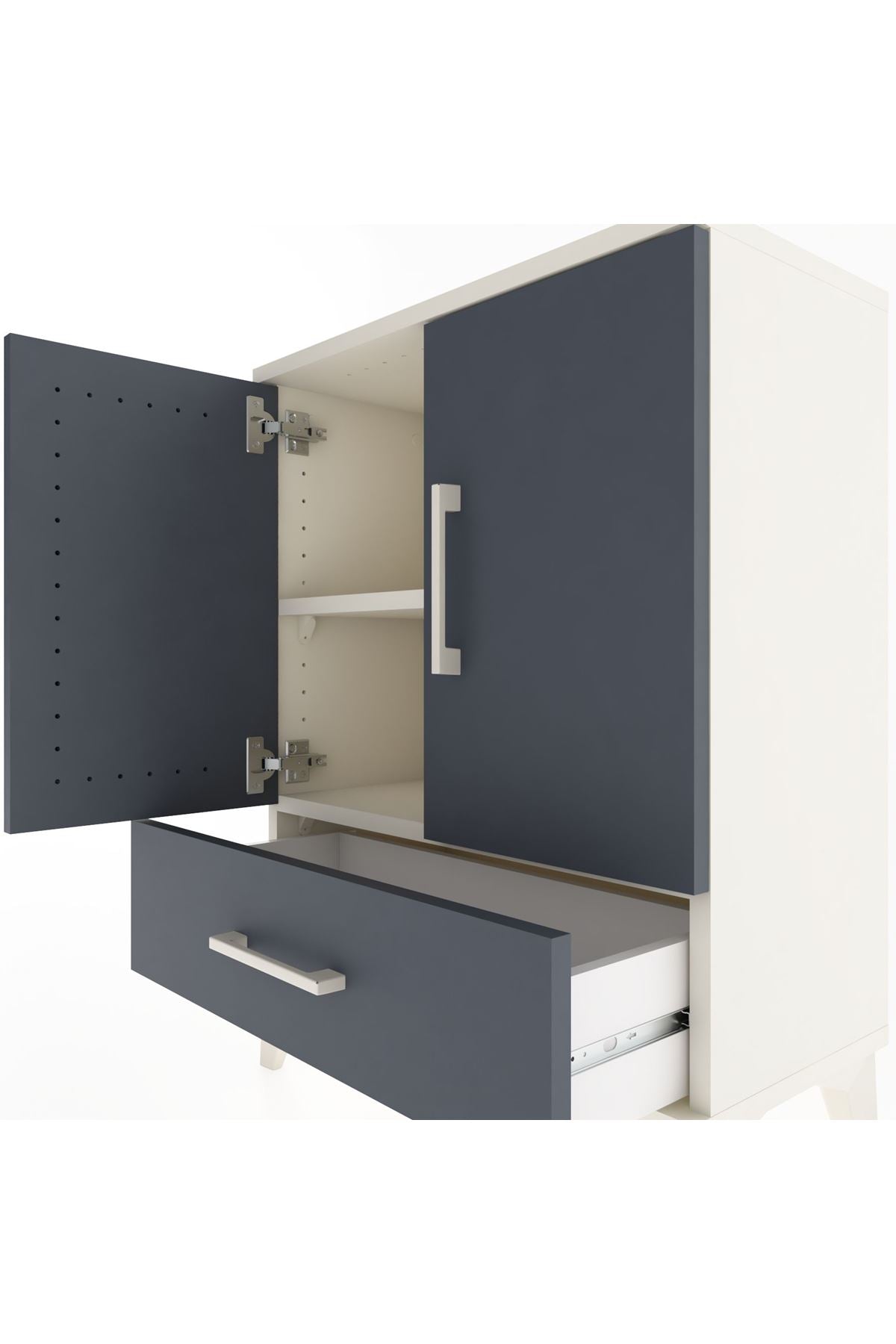 Arges Komodin 2 Raflı Tek Çekmeceli 2 Kapaklı 60x30x80 Aytaşı-Antrasit