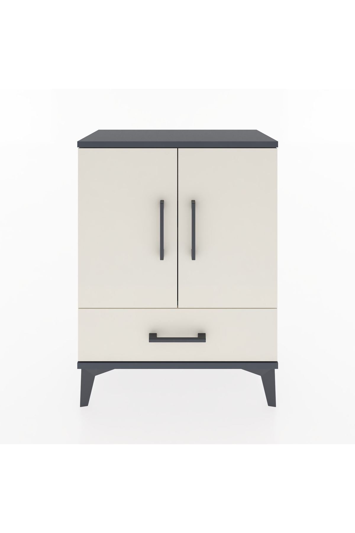 Arges Komodin 2 Raflı Tek Çekmeceli 2 Kapaklı 60x30x80 Antrasit-Aytaşı