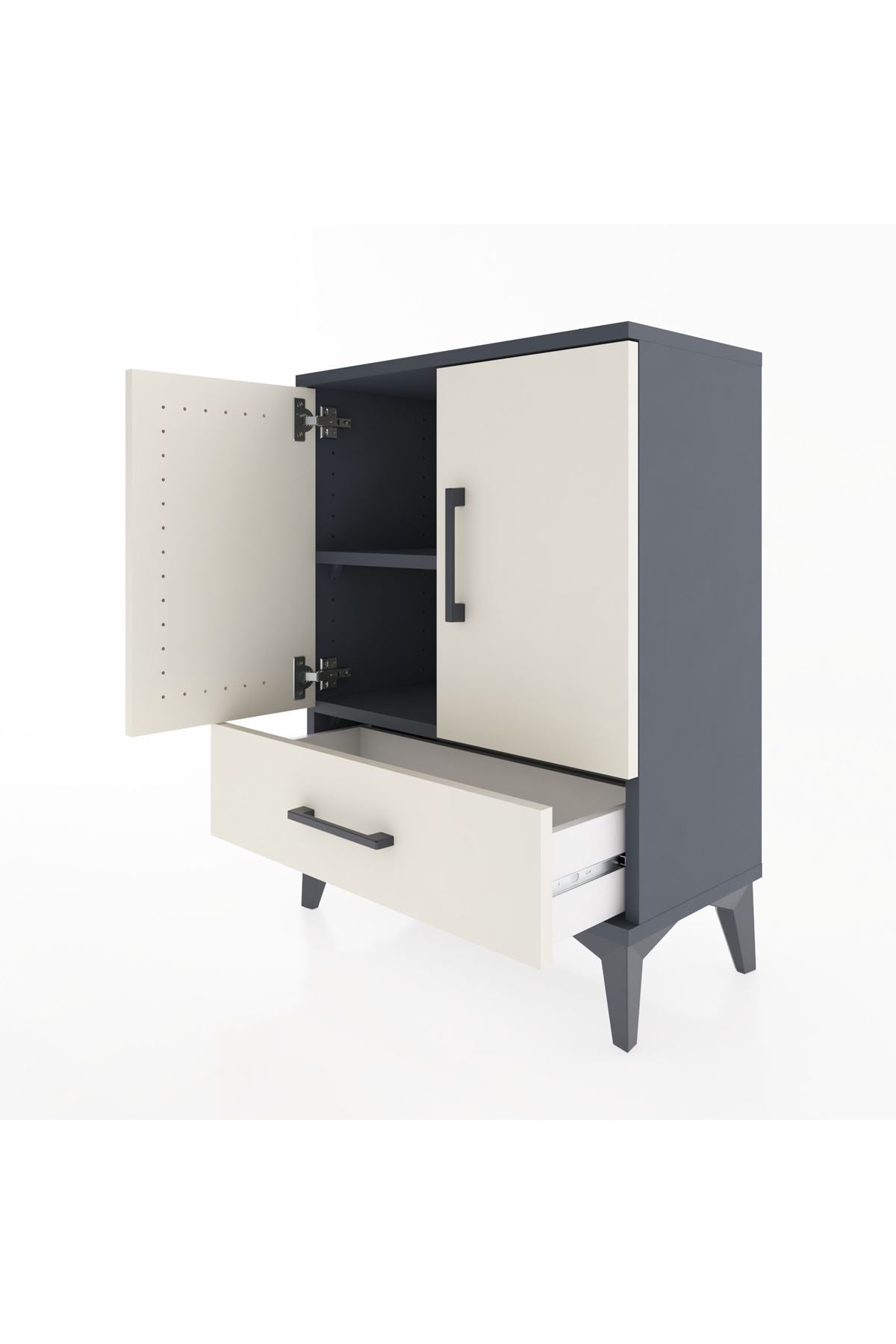 Arges Komodin 2 Raflı Tek Çekmeceli 2 Kapaklı 60x30x80 Antrasit-Aytaşı