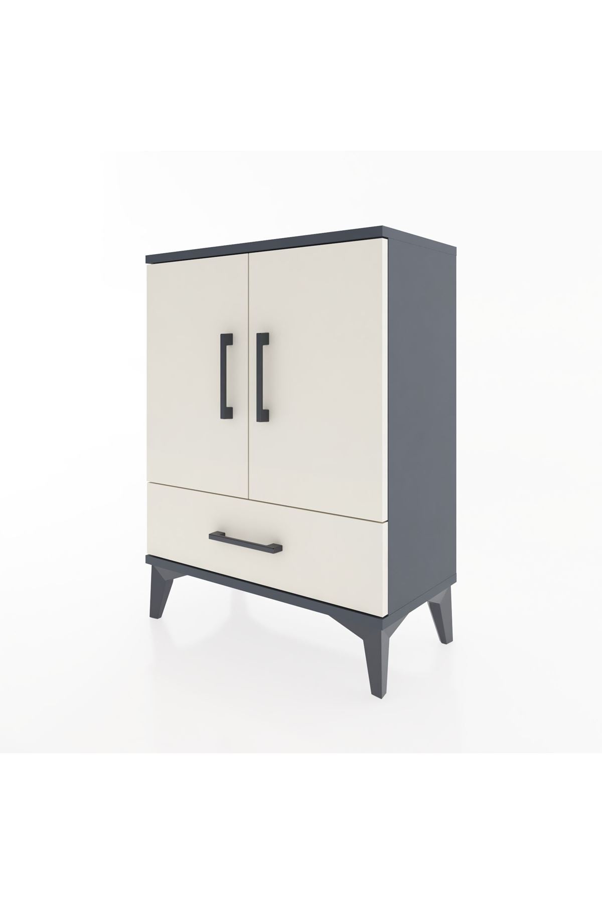 Arges Komodin 2 Raflı Tek Çekmeceli 2 Kapaklı 60x30x80 Antrasit-Aytaşı