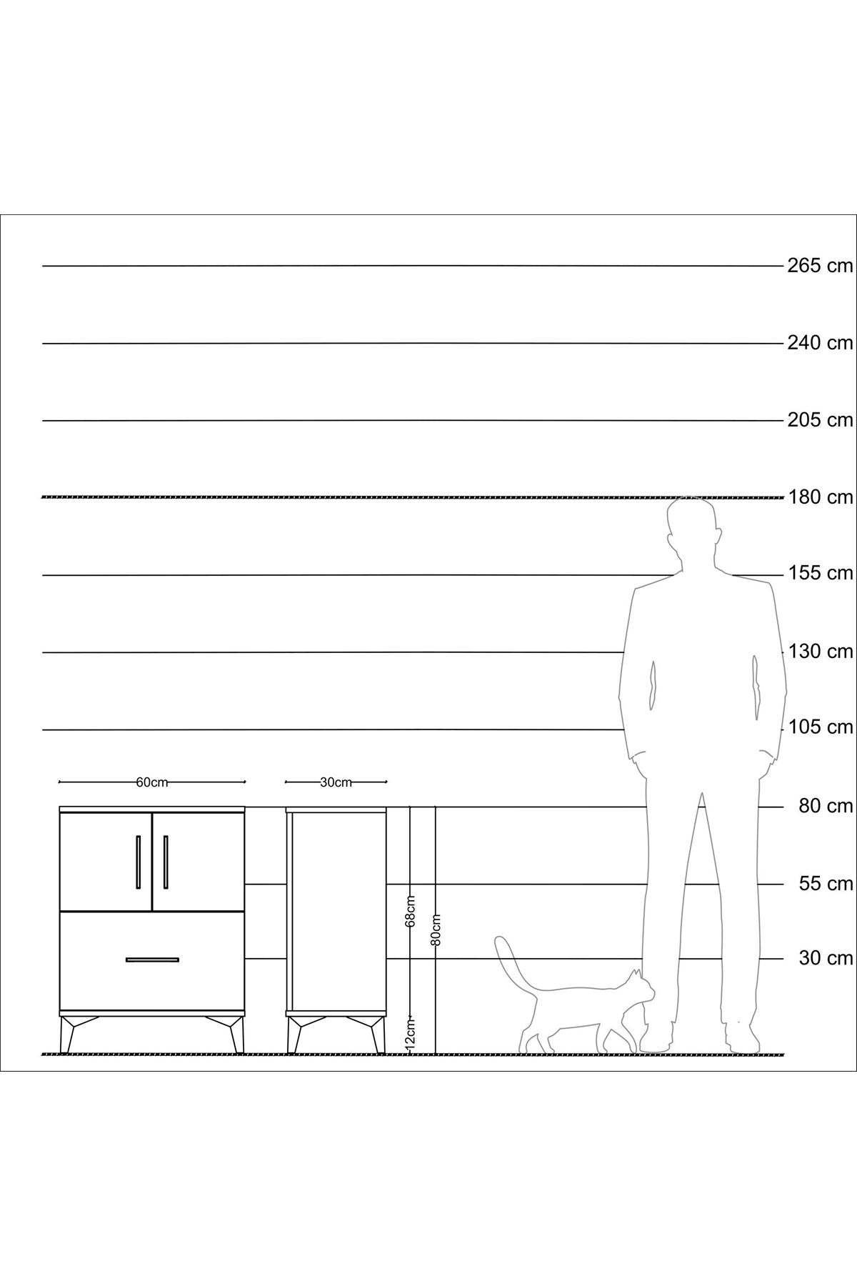Arges Komodin 2 Raflı Tek Çekmeceli 2 Kapaklı 60x30x80 Antrasit-Aytaşı