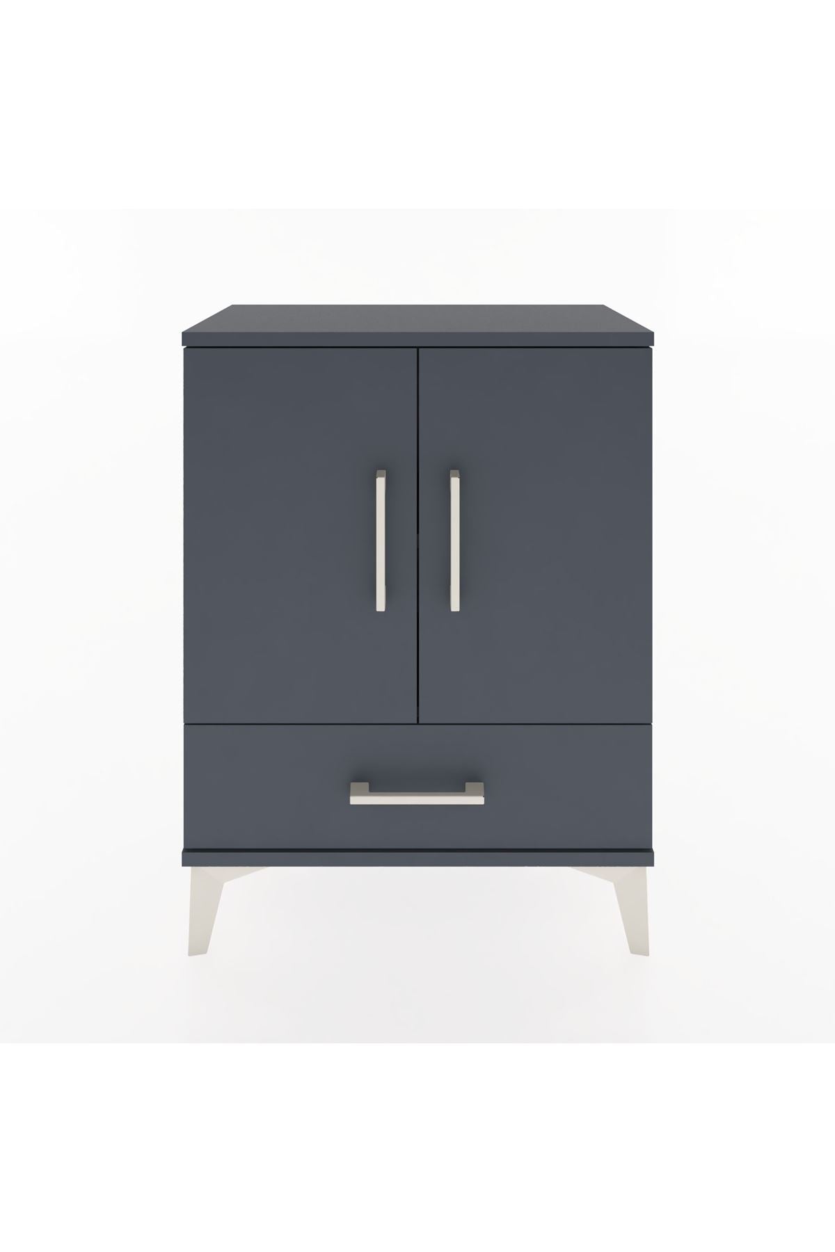 Arges Komodin 2 Raflı Tek Çekmeceli 2 Kapaklı 60x30x80 Antrasit-Antrasit