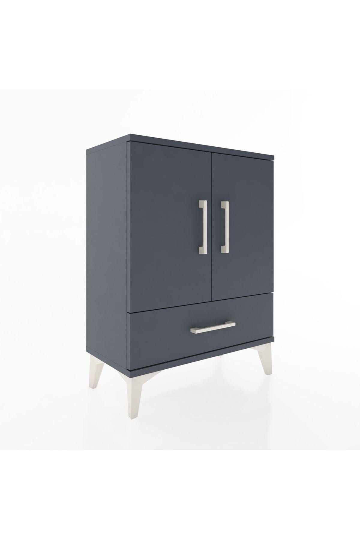 Arges Komodin 2 Raflı Tek Çekmeceli 2 Kapaklı 60x30x80 Antrasit-Antrasit