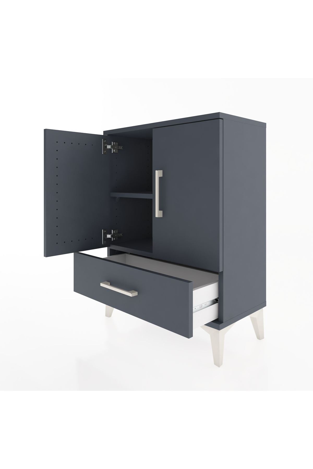 Arges Komodin 2 Raflı Tek Çekmeceli 2 Kapaklı 60x30x80 Antrasit-Antrasit