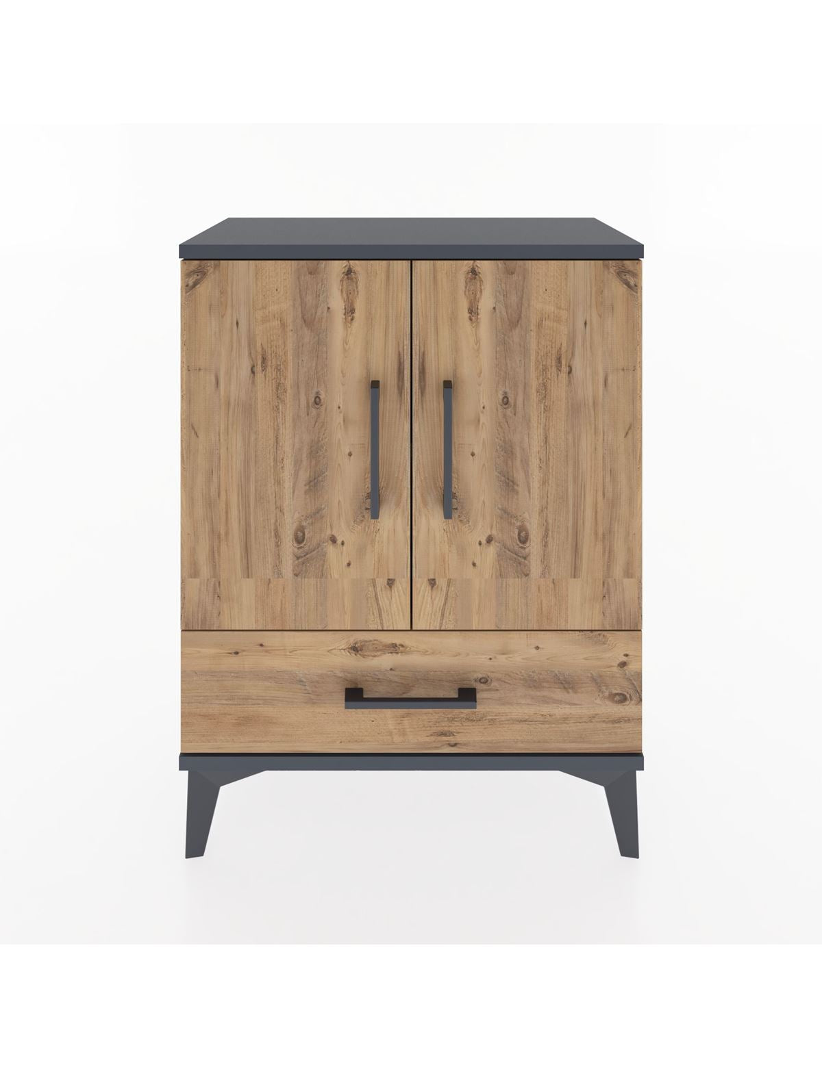 Arges Komodin 2 Raflı Tek Çekmeceli 2 Kapaklı 60x30x80 Antrasit-Çam