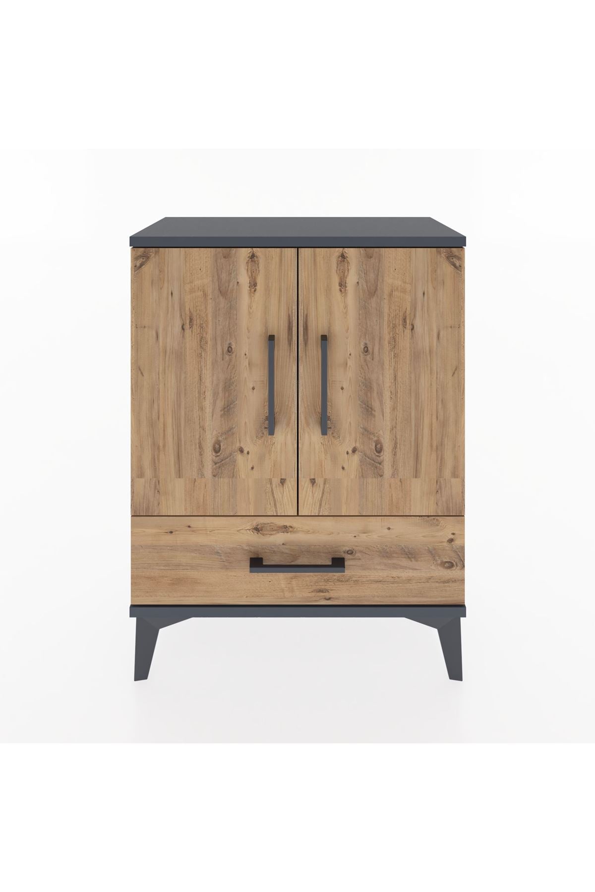 Arges Komodin 2 Raflı Tek Çekmeceli 2 Kapaklı 60x30x80 Antrasit-Çam