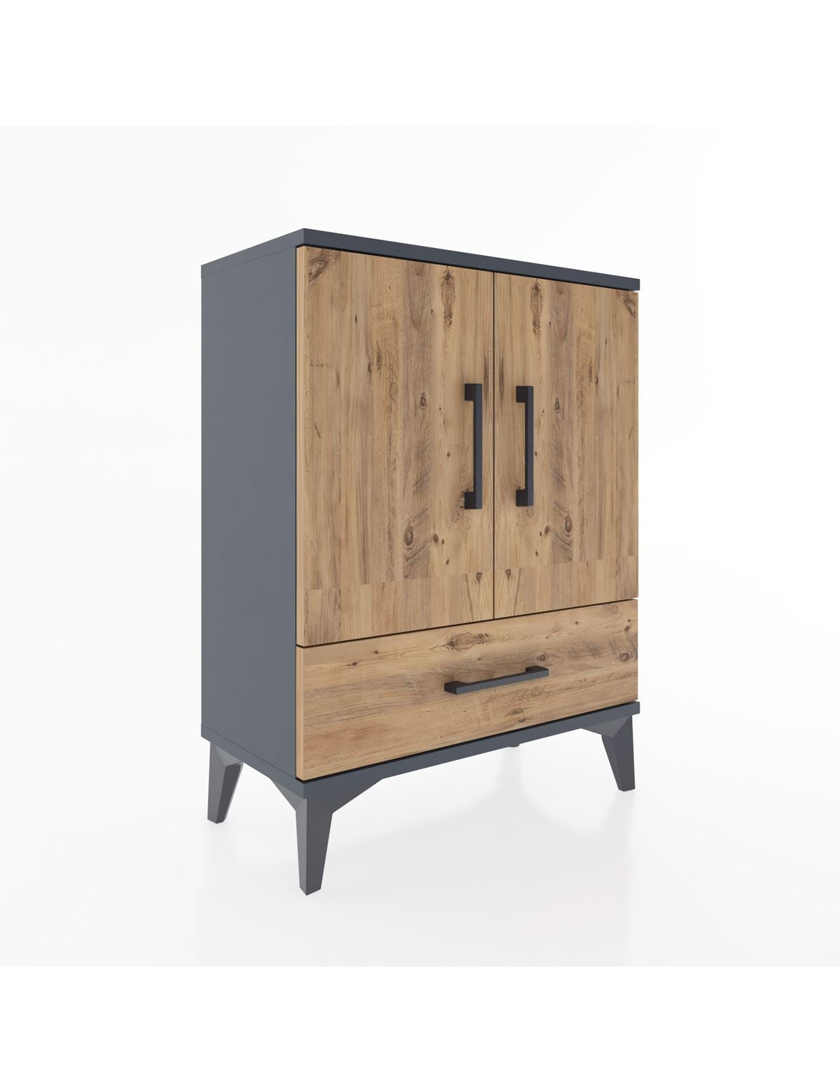 Arges Komodin 2 Raflı Tek Çekmeceli 2 Kapaklı 60x30x80 Antrasit-Çam