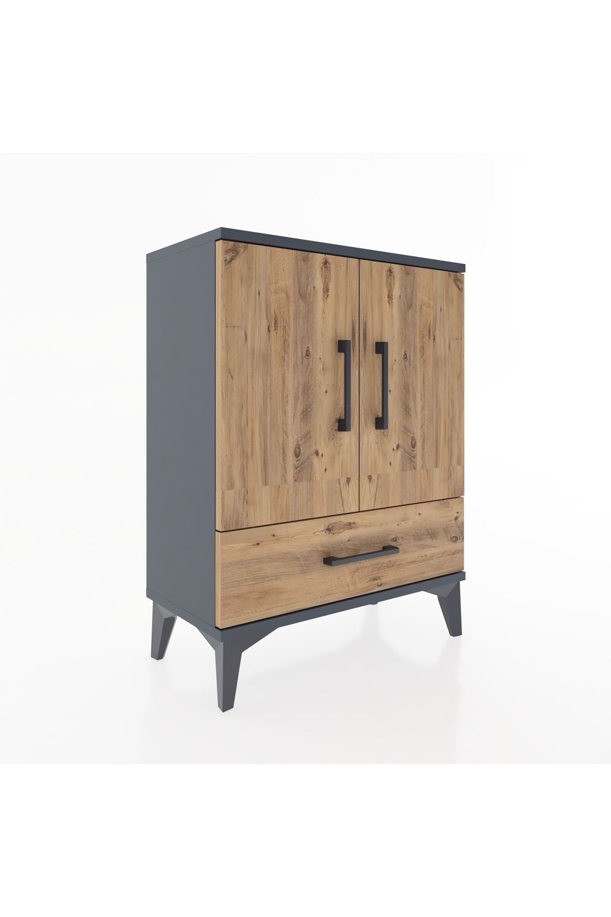 Arges Komodin 2 Raflı Tek Çekmeceli 2 Kapaklı 60x30x80 Antrasit-Çam