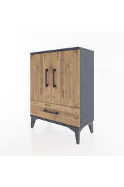 Arges Komodin 2 Raflı Tek Çekmeceli 2 Kapaklı 60x30x80 Antrasit-Çam