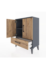 Arges Komodin 2 Raflı Tek Çekmeceli 2 Kapaklı 60x30x80 Antrasit-Çam