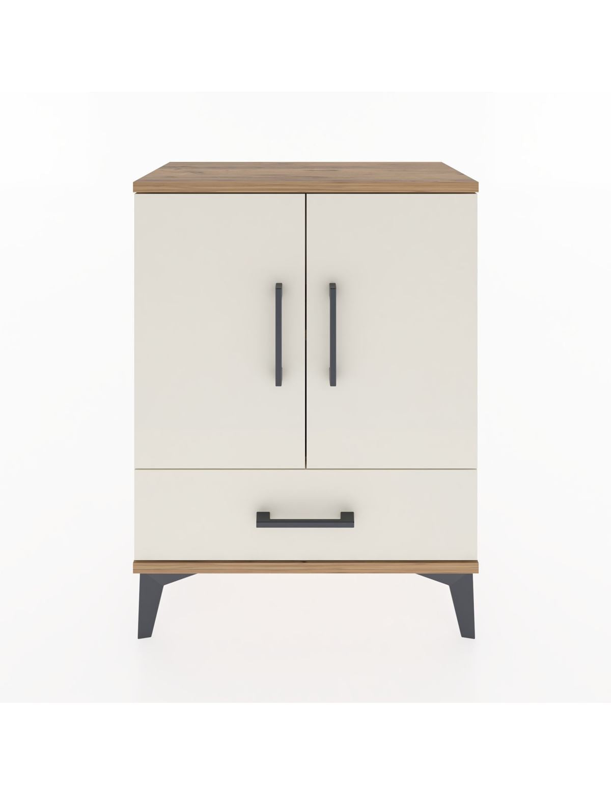 Arges Komodin 2 Raflı Tek Çekmeceli 2 Kapaklı 60x30x80 Çam-Aytaşı