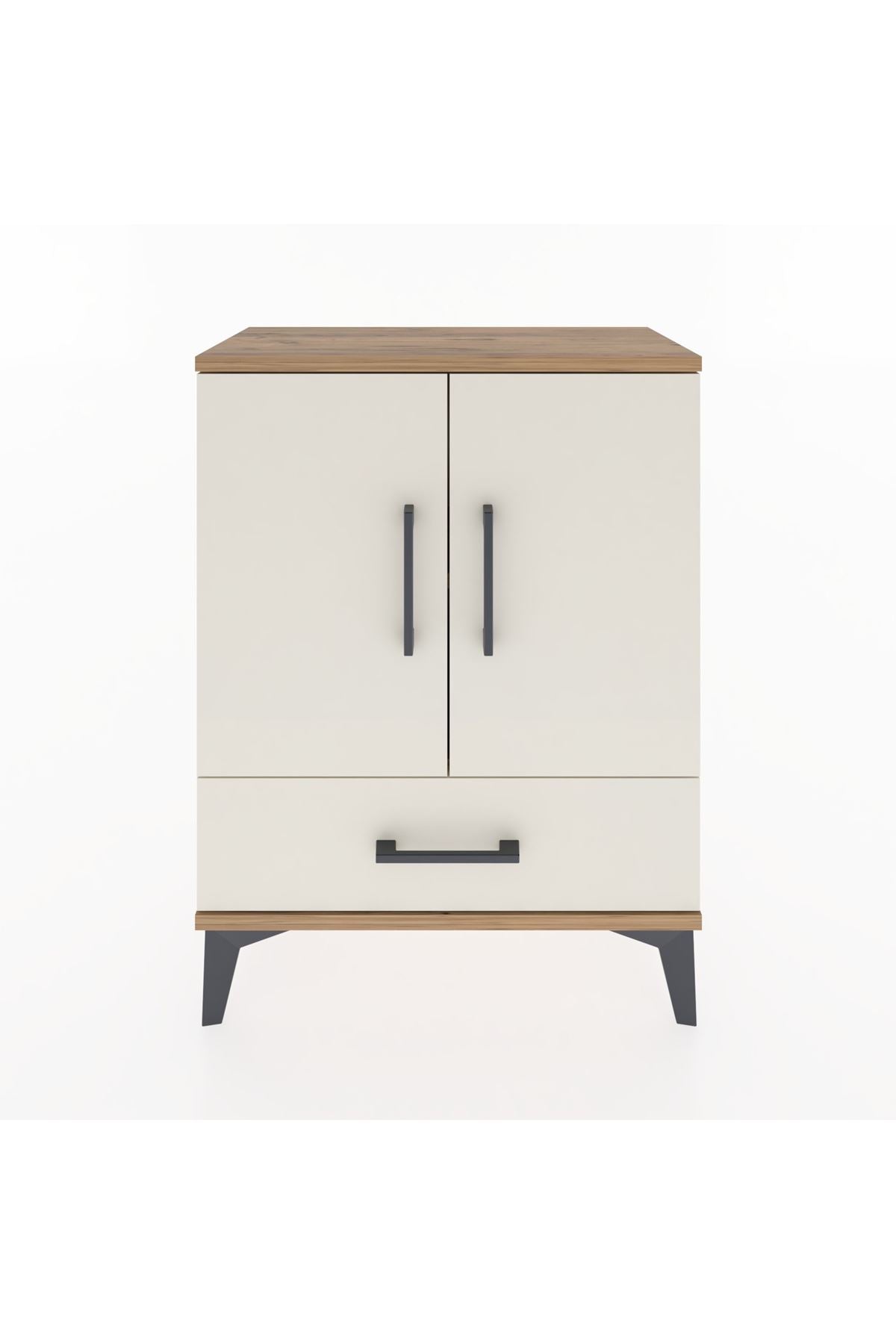 Arges Komodin 2 Raflı Tek Çekmeceli 2 Kapaklı 60x30x80 Çam-Aytaşı