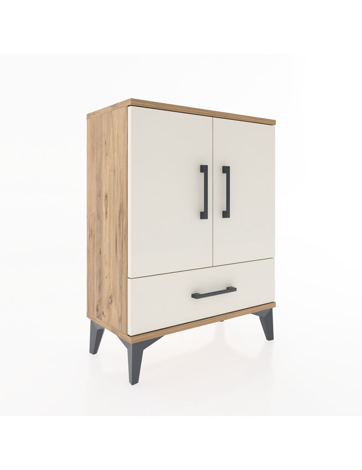 Arges Komodin 2 Raflı Tek Çekmeceli 2 Kapaklı 60x30x80 Çam-Aytaşı