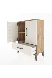 Arges Komodin 2 Raflı Tek Çekmeceli 2 Kapaklı 60x30x80 Çam-Aytaşı