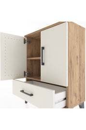Arges Komodin 2 Raflı Tek Çekmeceli 2 Kapaklı 60x30x80 Çam-Aytaşı
