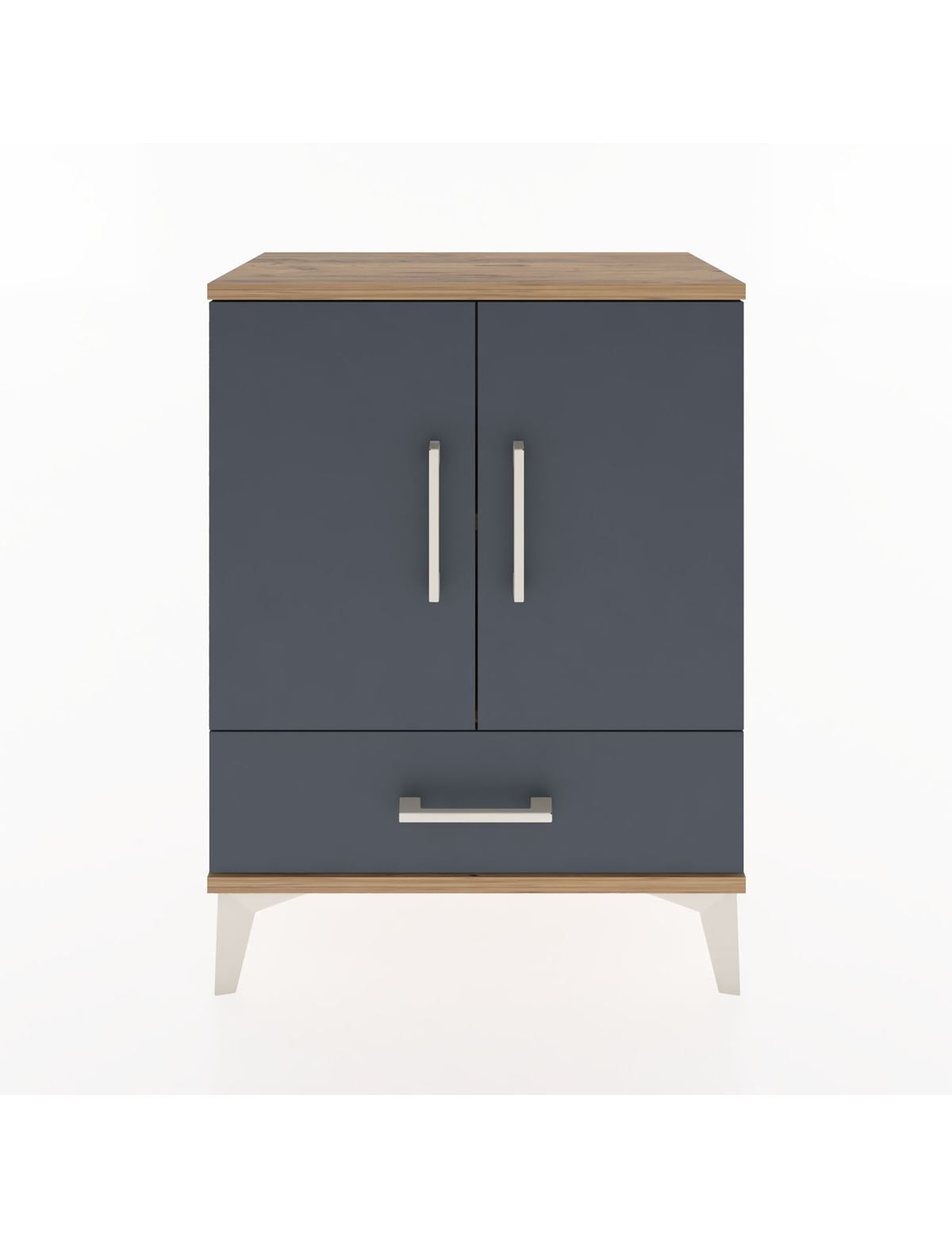 Arges Komodin 2 Raflı Tek Çekmeceli 2 Kapaklı 60x30x80 Çam-Antrasit