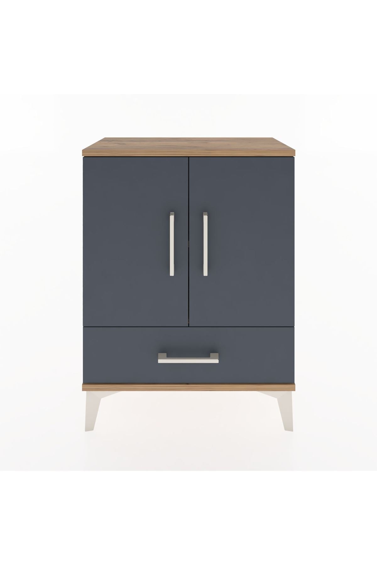 Arges Komodin 2 Raflı Tek Çekmeceli 2 Kapaklı 60x30x80 Çam-Antrasit