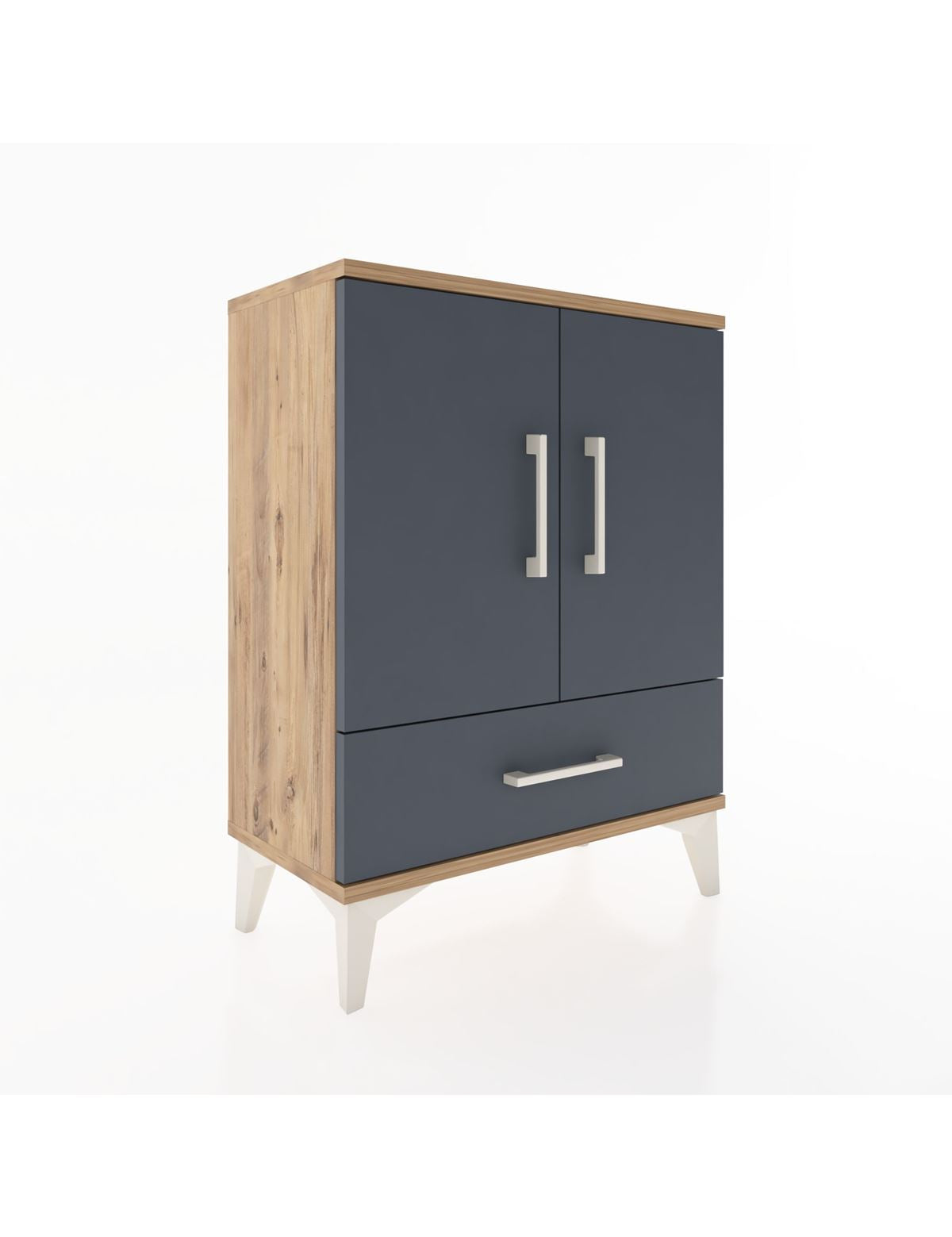 Arges Komodin 2 Raflı Tek Çekmeceli 2 Kapaklı 60x30x80 Çam-Antrasit