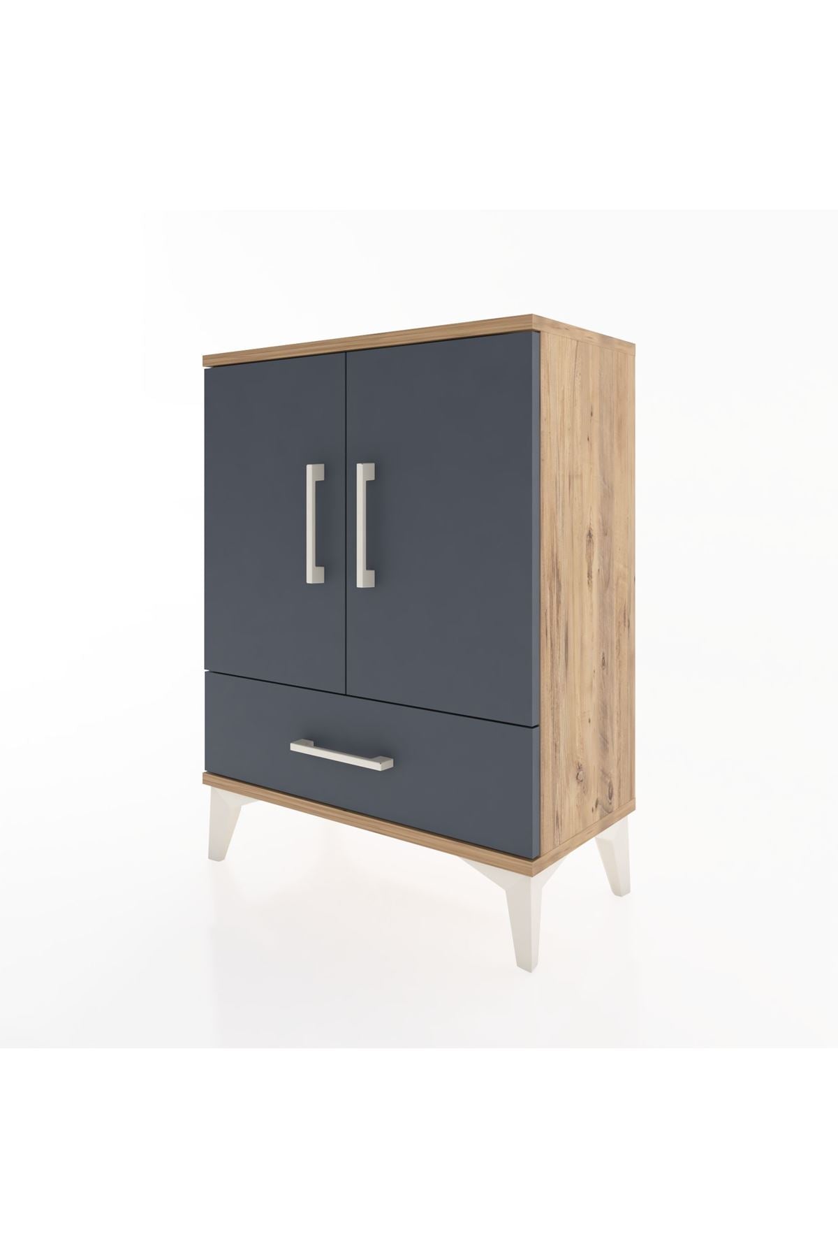 Arges Komodin 2 Raflı Tek Çekmeceli 2 Kapaklı 60x30x80 Çam-Antrasit