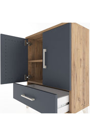 Arges Komodin 2 Raflı Tek Çekmeceli 2 Kapaklı 60x30x80 Çam-Antrasit