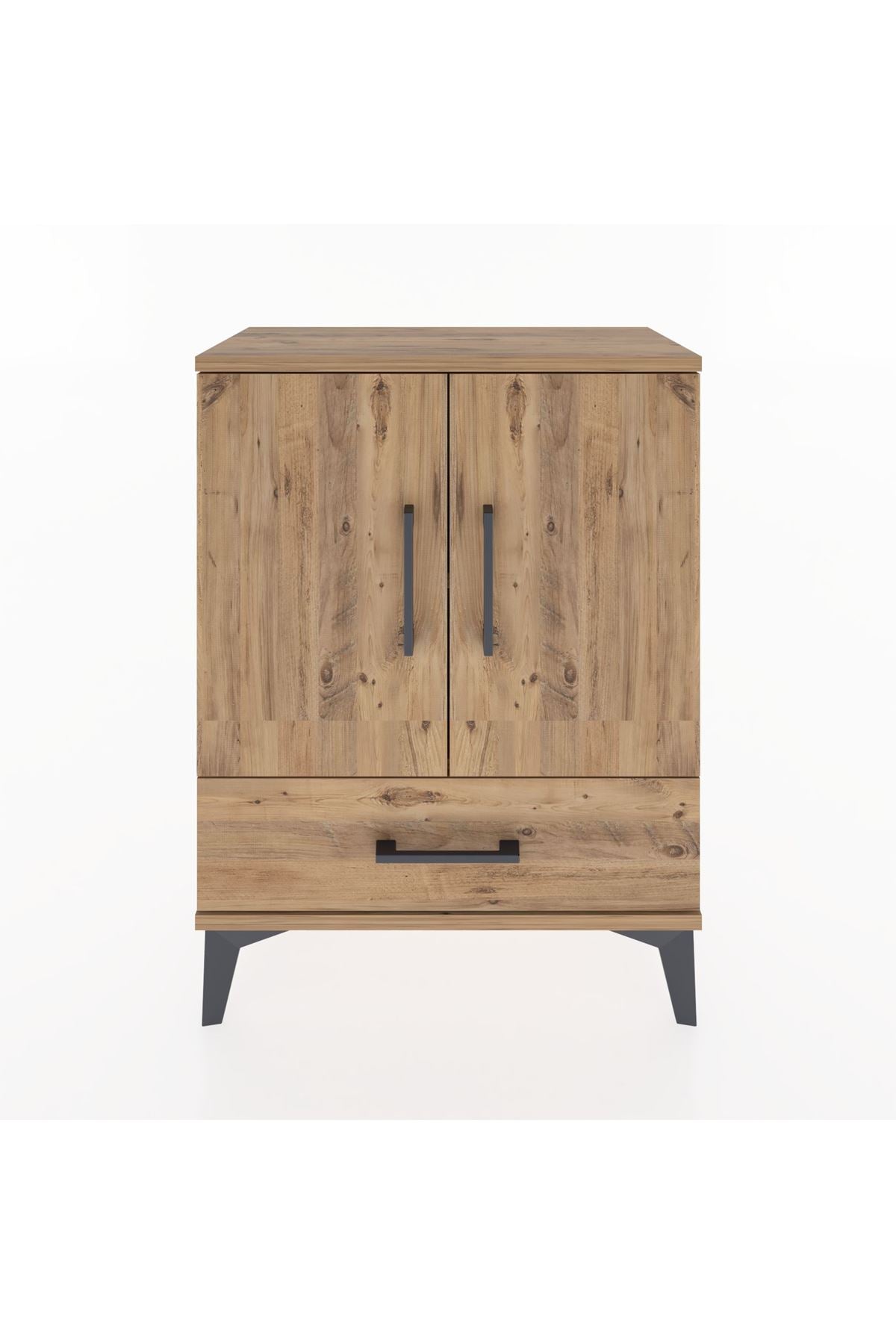 Arges Komodin 2 Raflı Tek Çekmeceli 2 Kapaklı 60x30x80 Çam-Çam