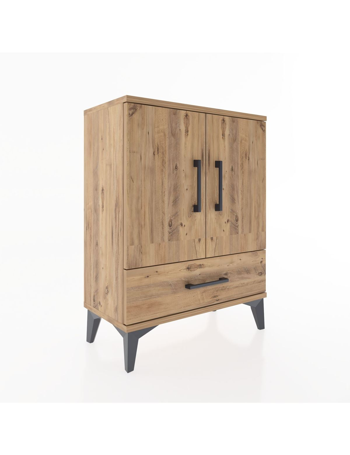 Arges Komodin 2 Raflı Tek Çekmeceli 2 Kapaklı 60x30x80 Çam-Çam