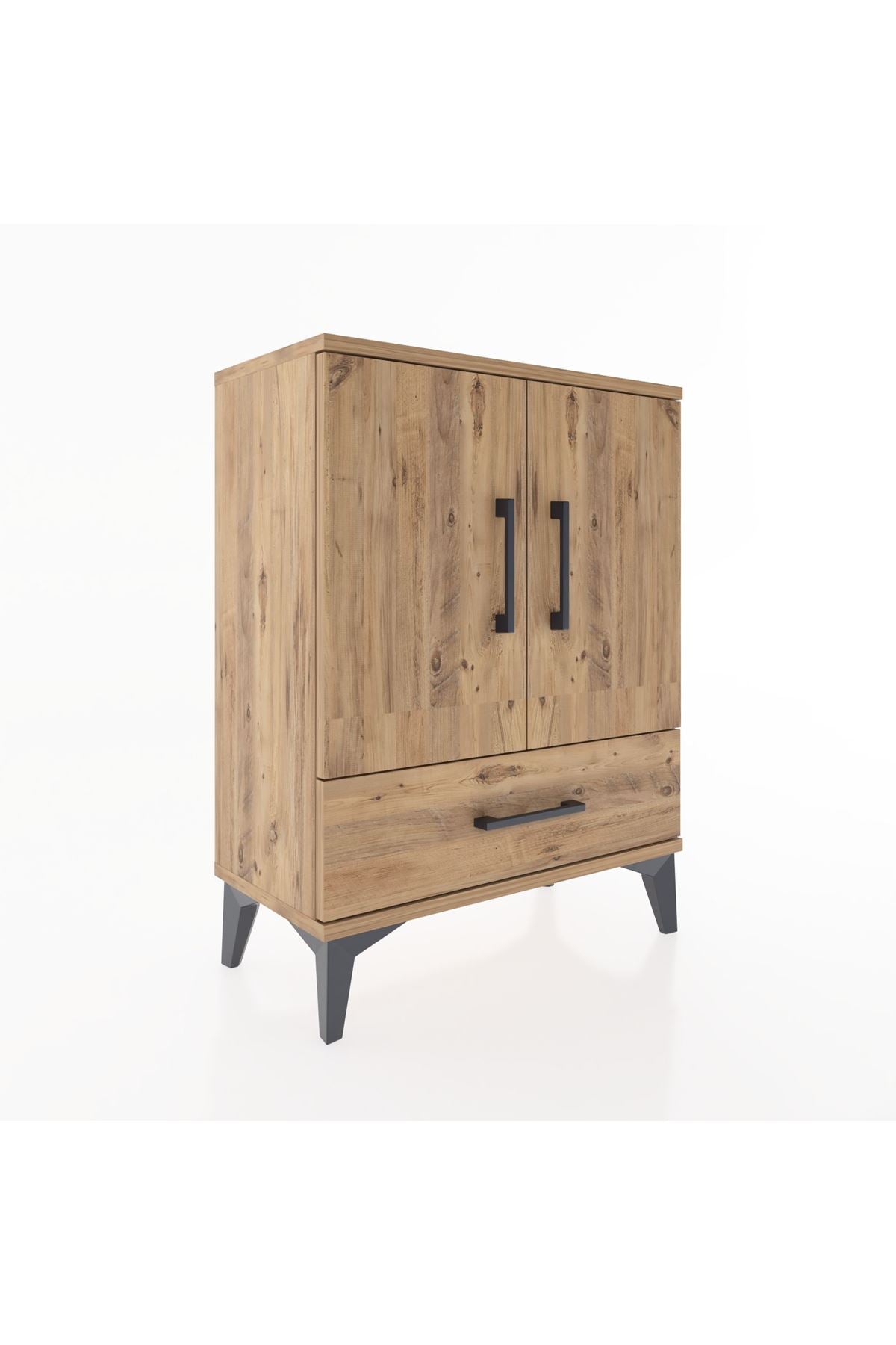 Arges Komodin 2 Raflı Tek Çekmeceli 2 Kapaklı 60x30x80 Çam-Çam