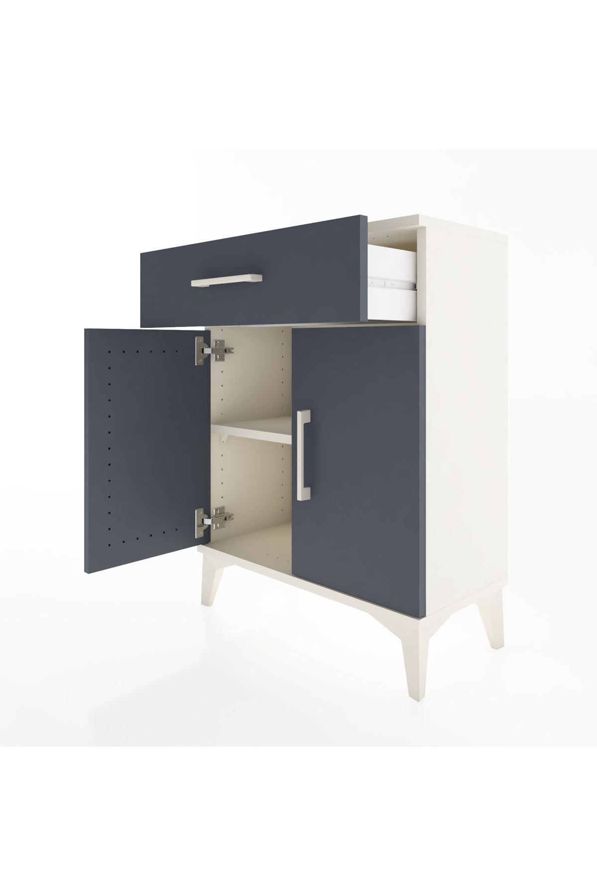 Arges Komodin 2 Raflı Tek Çekmeceli Tek Kapaklı 60x30x80 Aytaşı-Antrasit