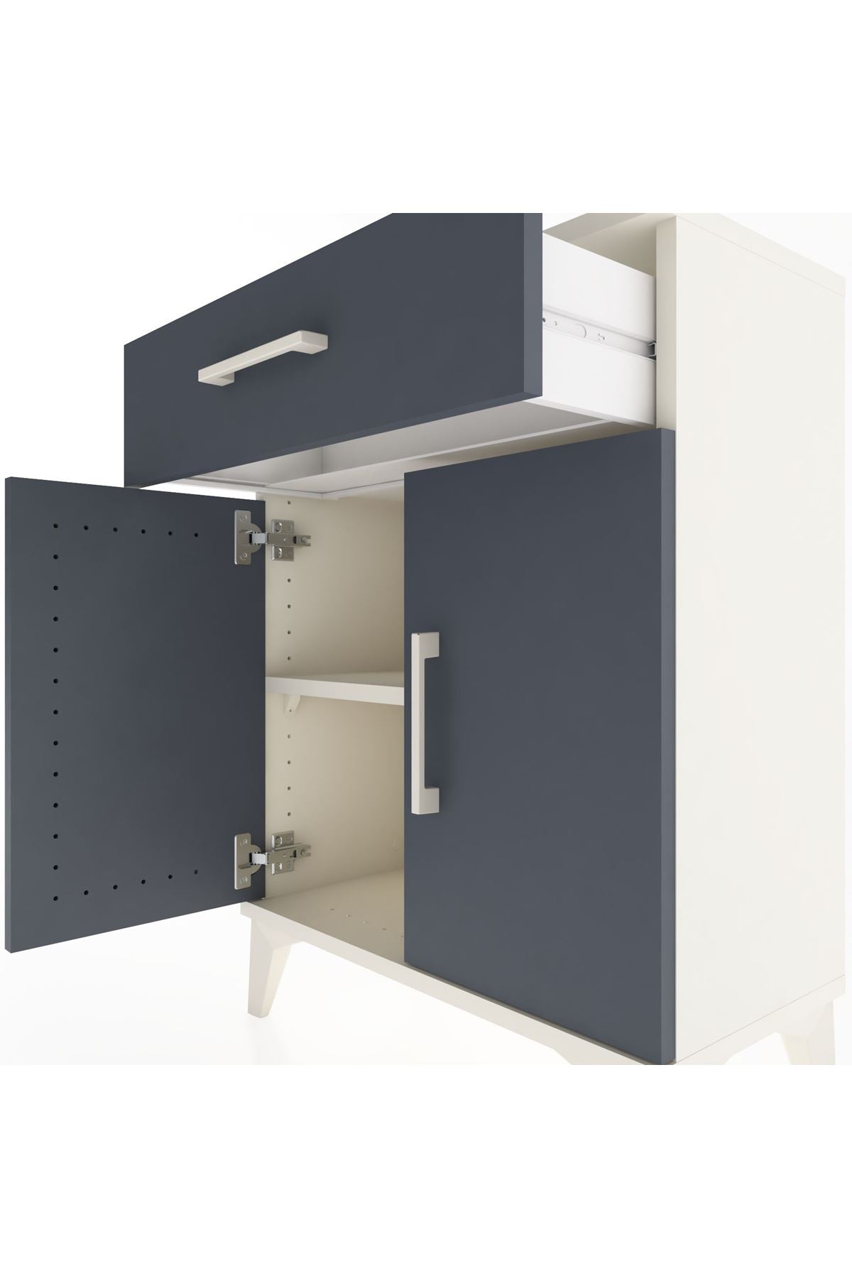 Arges Komodin 2 Raflı Tek Çekmeceli Tek Kapaklı 60x30x80 Aytaşı-Antrasit