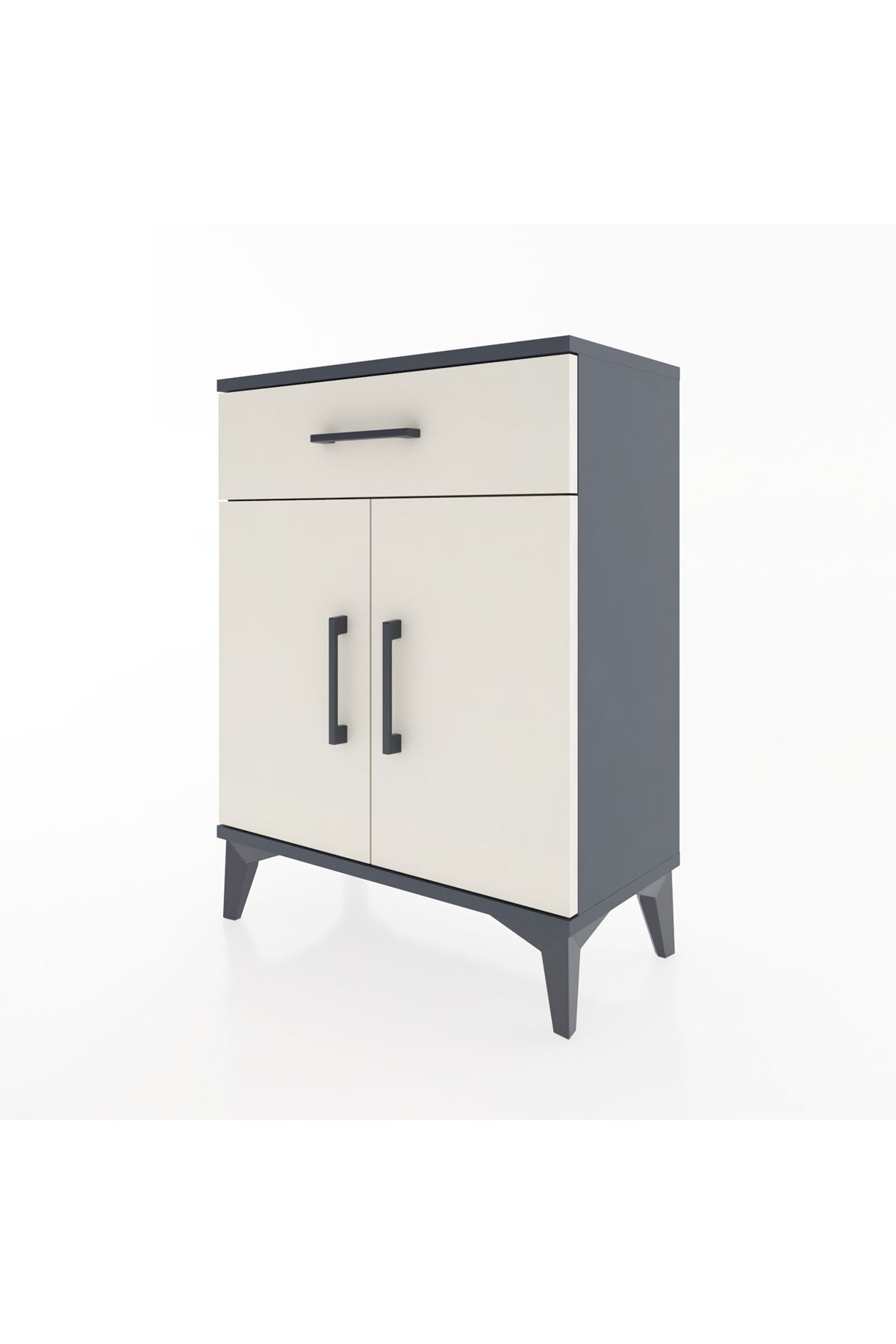 Arges Komodin 2 Raflı Tek Çekmeceli Tek Kapaklı 60x30x80 Antrasit-Aytaşı