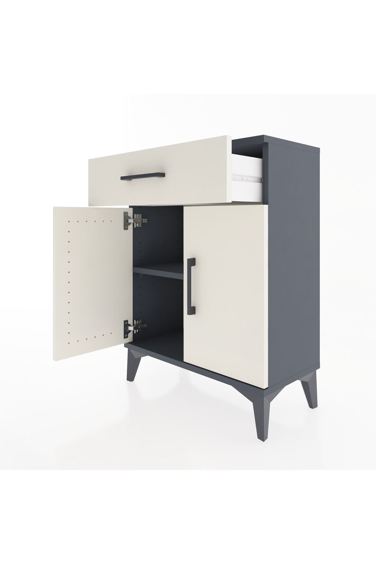 Arges Komodin 2 Raflı Tek Çekmeceli Tek Kapaklı 60x30x80 Antrasit-Aytaşı