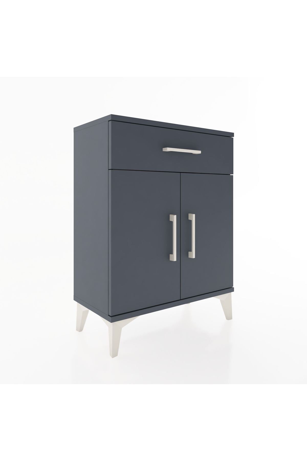 Arges Komodin 2 Raflı Tek Çekmeceli Tek Kapaklı 60x30x80 Antrasit-Antrasit