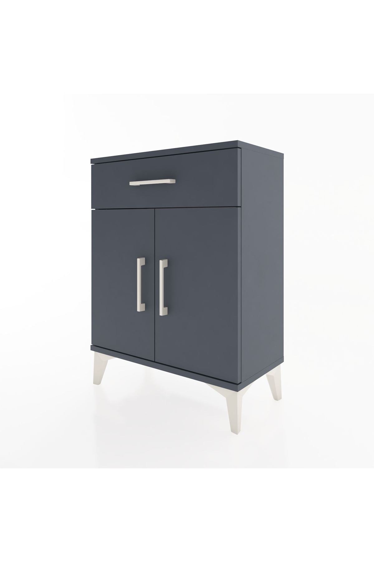 Arges Komodin 2 Raflı Tek Çekmeceli Tek Kapaklı 60x30x80 Antrasit-Antrasit