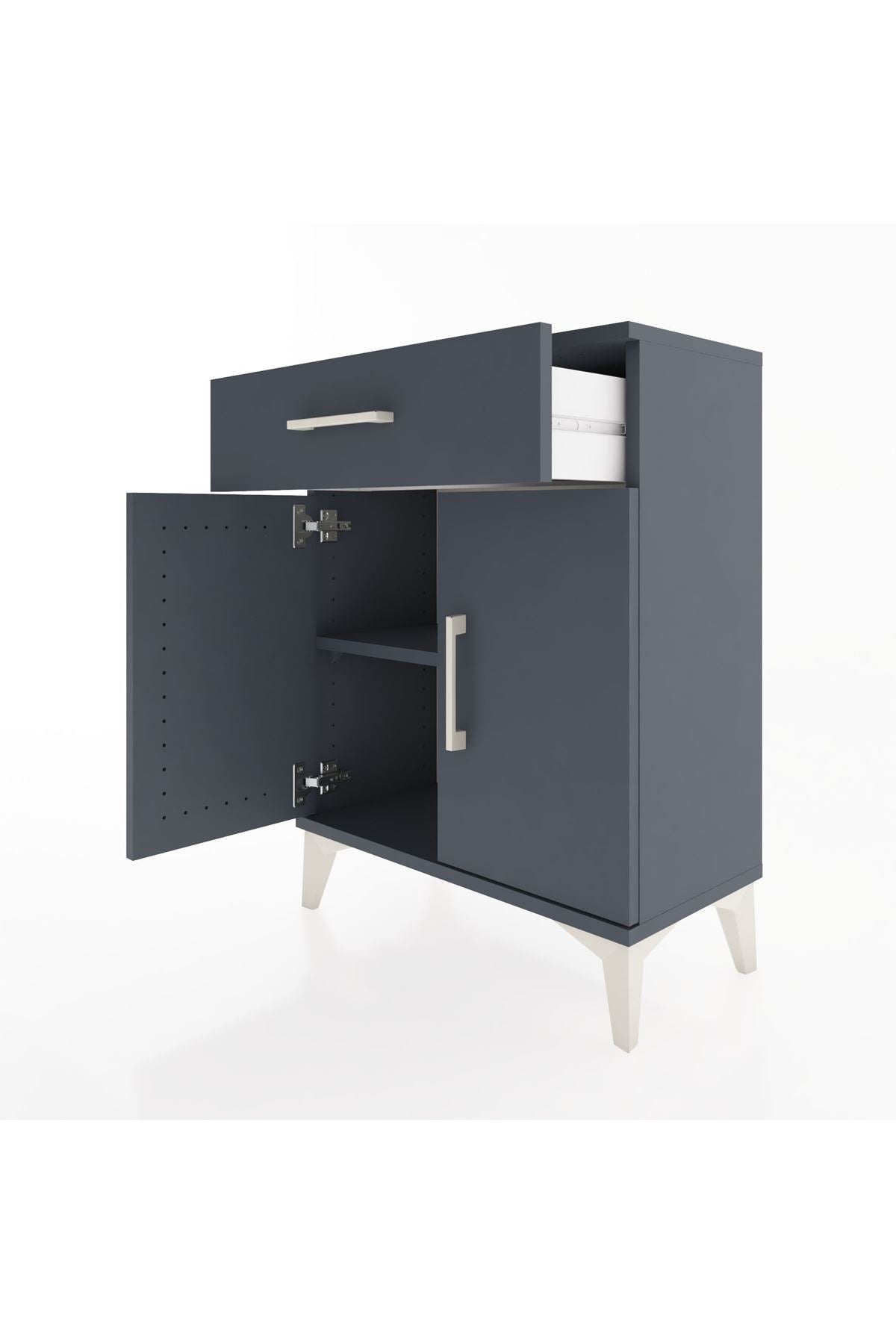 Arges Komodin 2 Raflı Tek Çekmeceli Tek Kapaklı 60x30x80 Antrasit-Antrasit