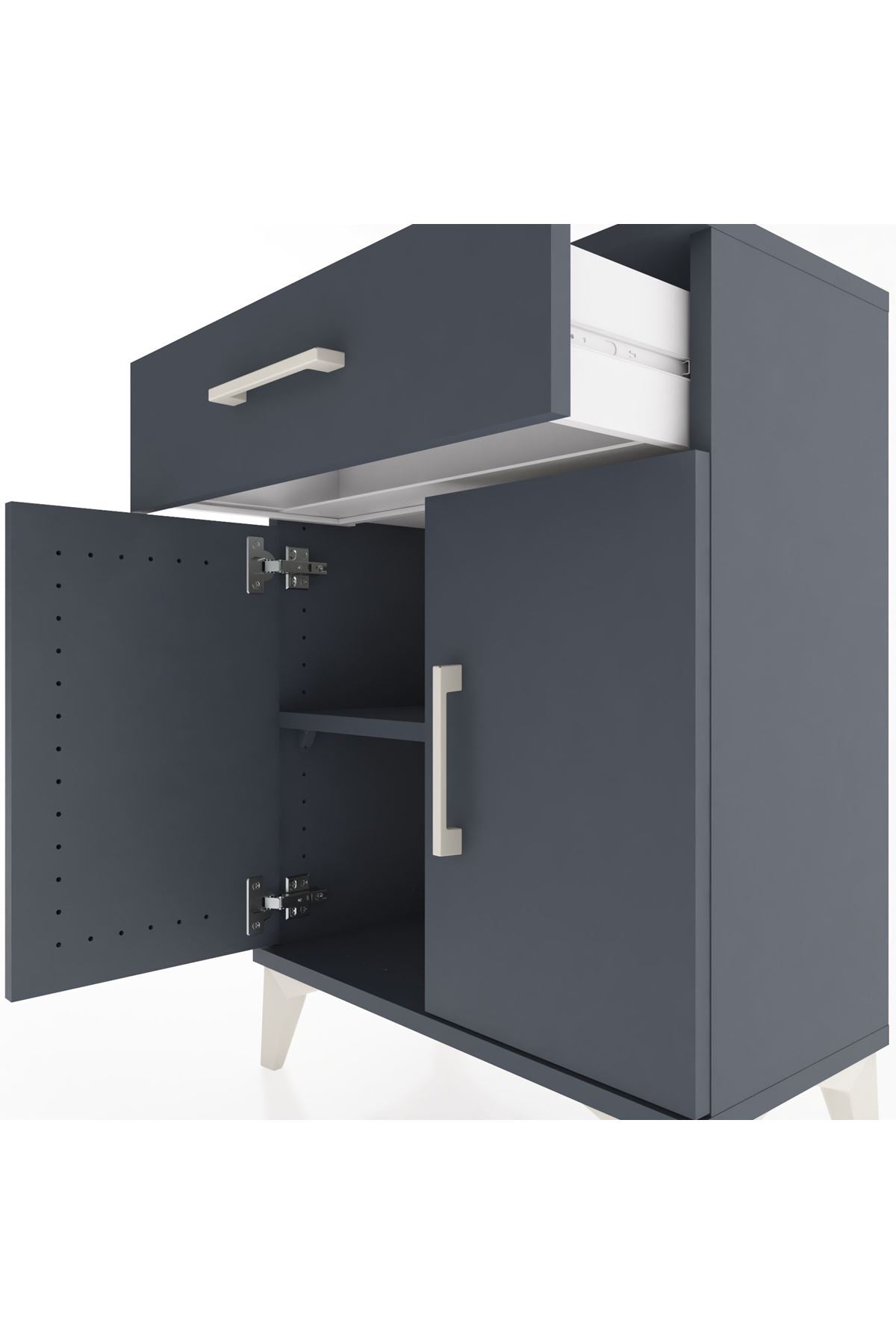 Arges Komodin 2 Raflı Tek Çekmeceli Tek Kapaklı 60x30x80 Antrasit-Antrasit