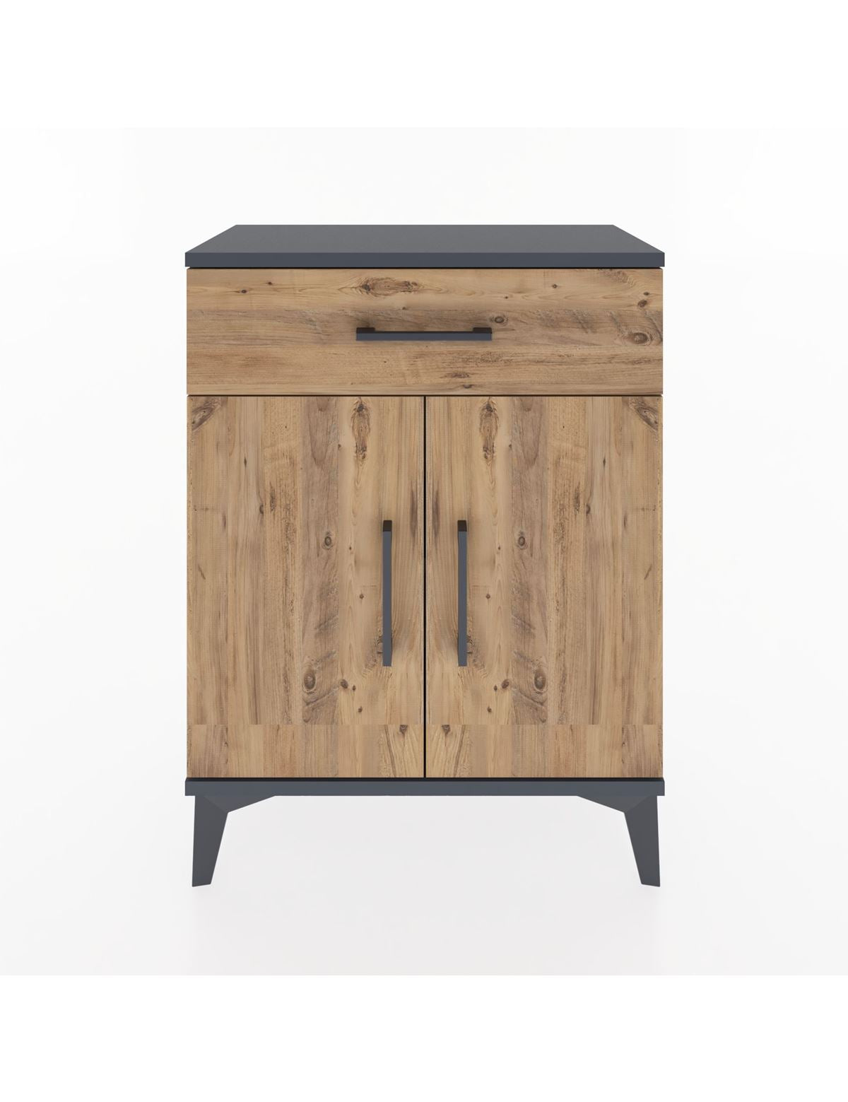 Arges Komodin 2 Raflı Tek Çekmeceli Tek Kapaklı 60x30x80 Antrasit-Çam