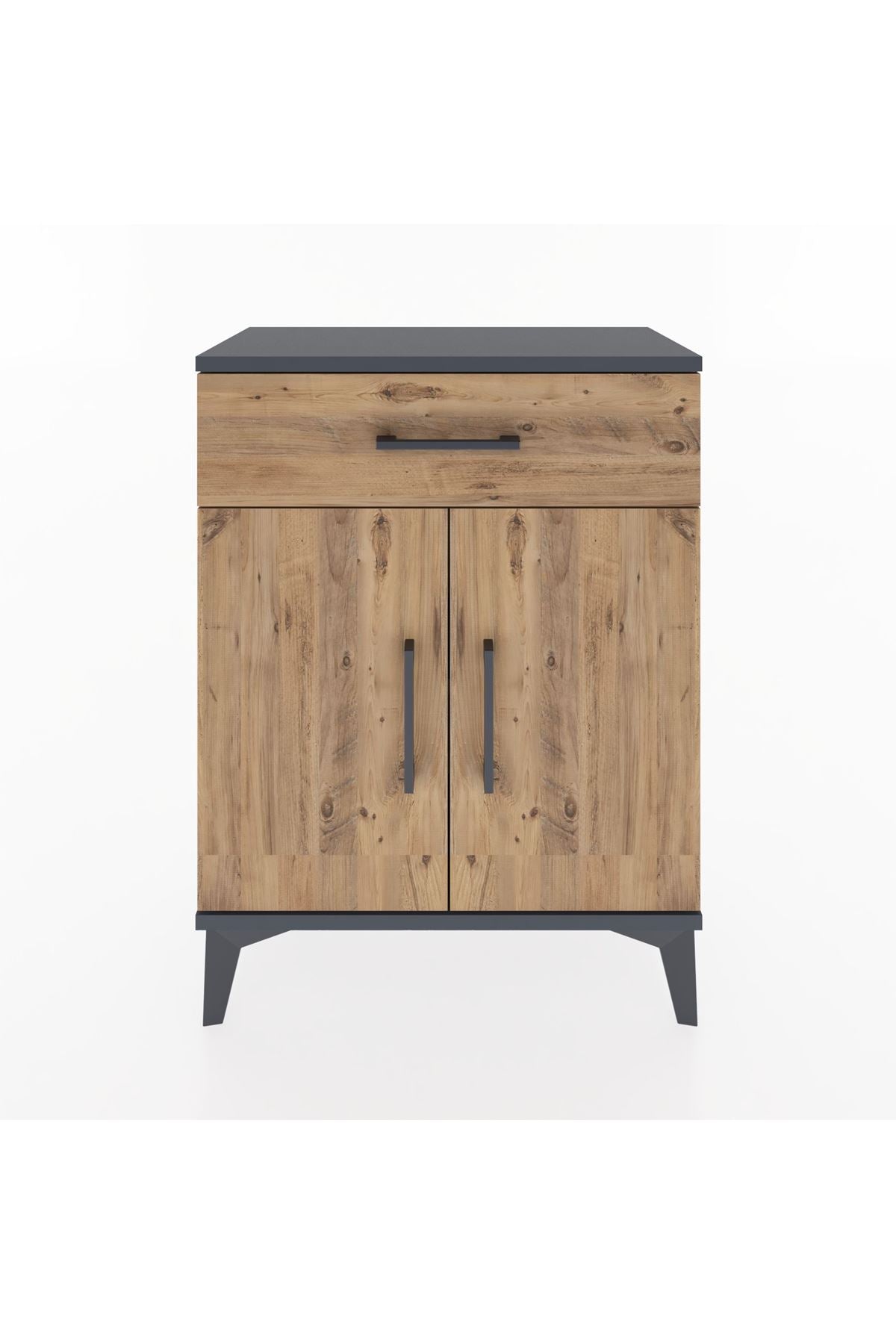 Arges Komodin 2 Raflı Tek Çekmeceli Tek Kapaklı 60x30x80 Antrasit-Çam