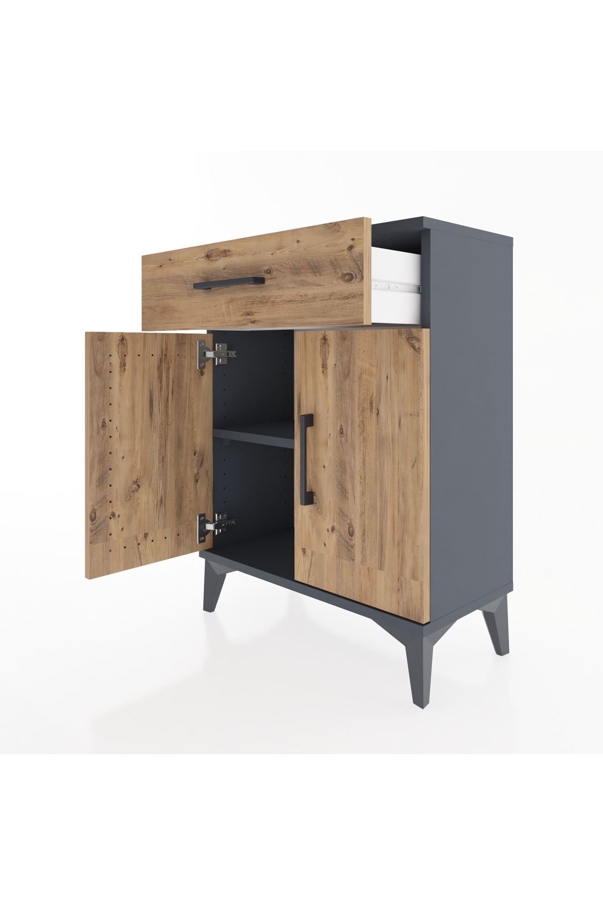 Arges Komodin 2 Raflı Tek Çekmeceli Tek Kapaklı 60x30x80 Antrasit-Çam