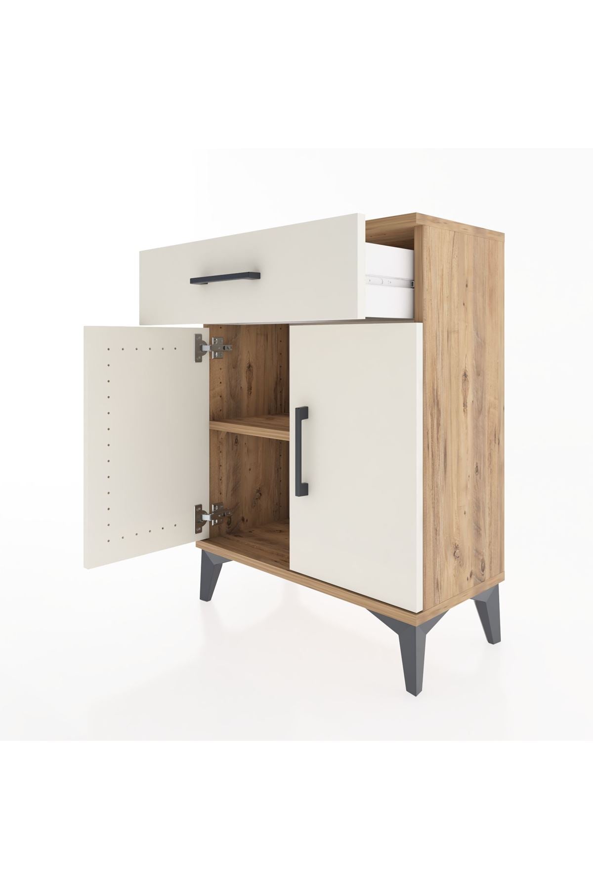 Arges Komodin 2 Raflı Tek Çekmeceli Tek Kapaklı 60x30x80 Çam-Aytaşı