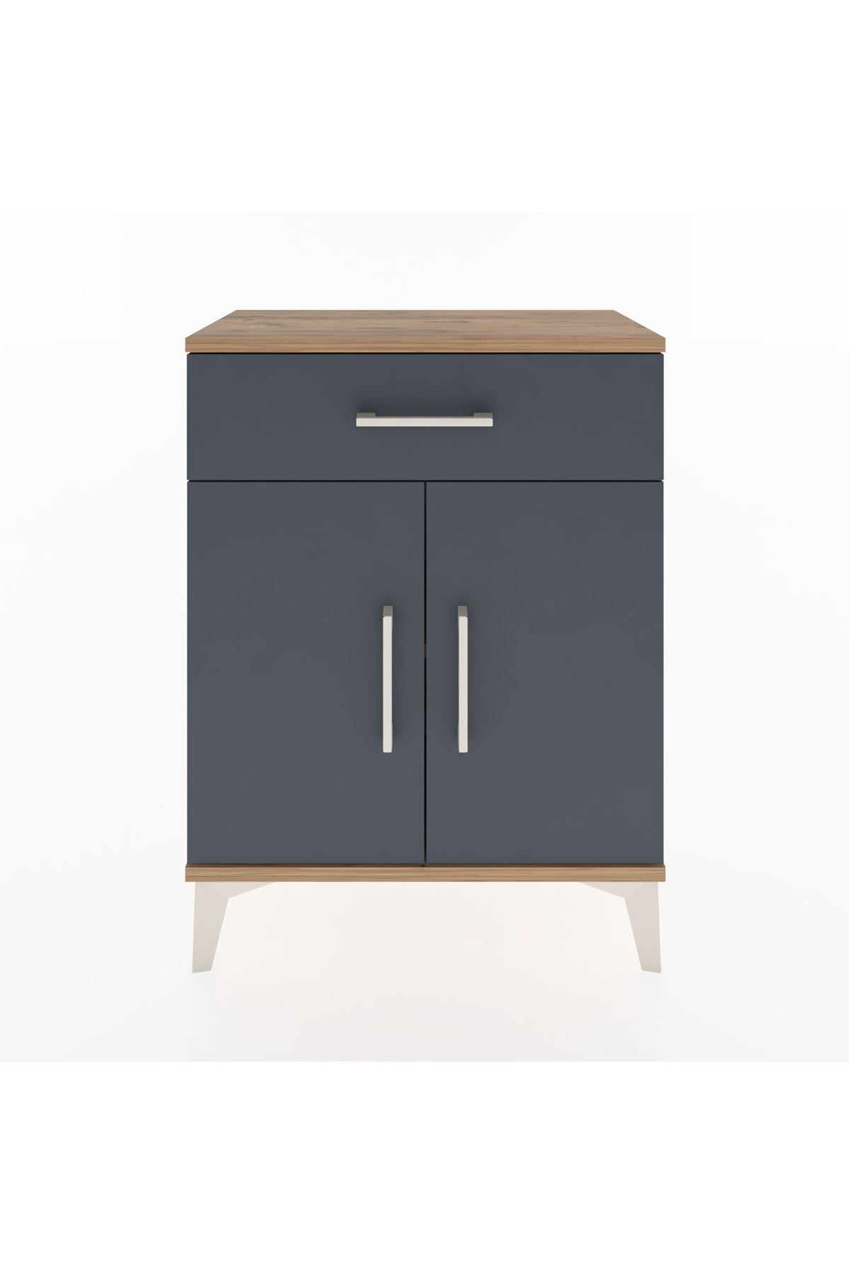 Arges Komodin 2 Raflı Tek Çekmeceli Tek Kapaklı 60x30x80 Çam-Antrasit