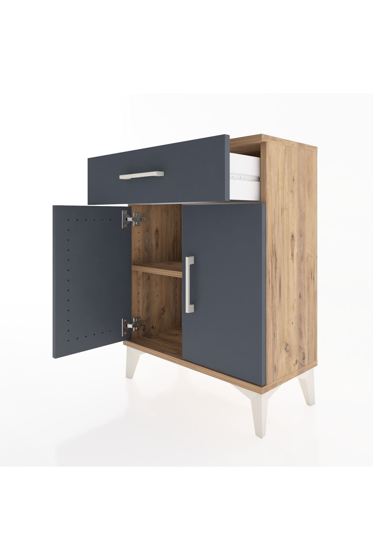 Arges Komodin 2 Raflı Tek Çekmeceli Tek Kapaklı 60x30x80 Çam-Antrasit