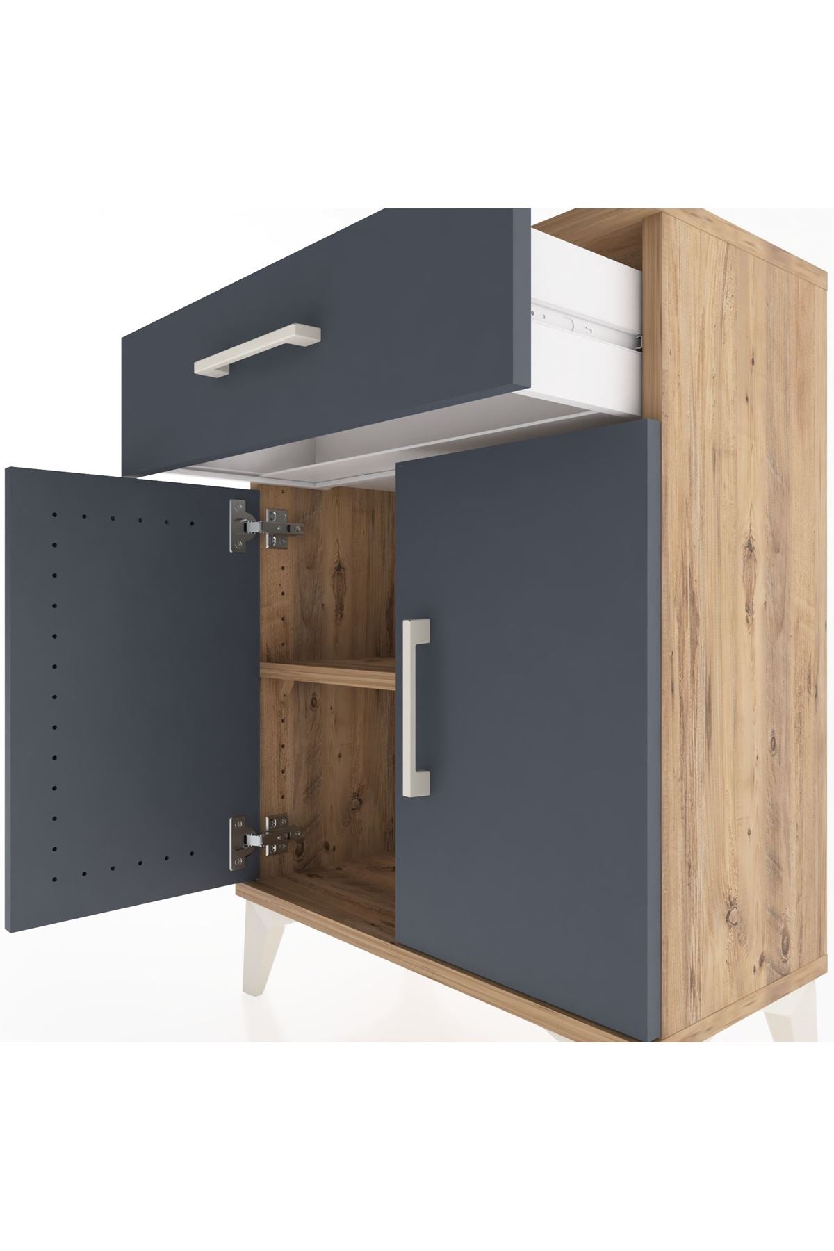 Arges Komodin 2 Raflı Tek Çekmeceli Tek Kapaklı 60x30x80 Çam-Antrasit