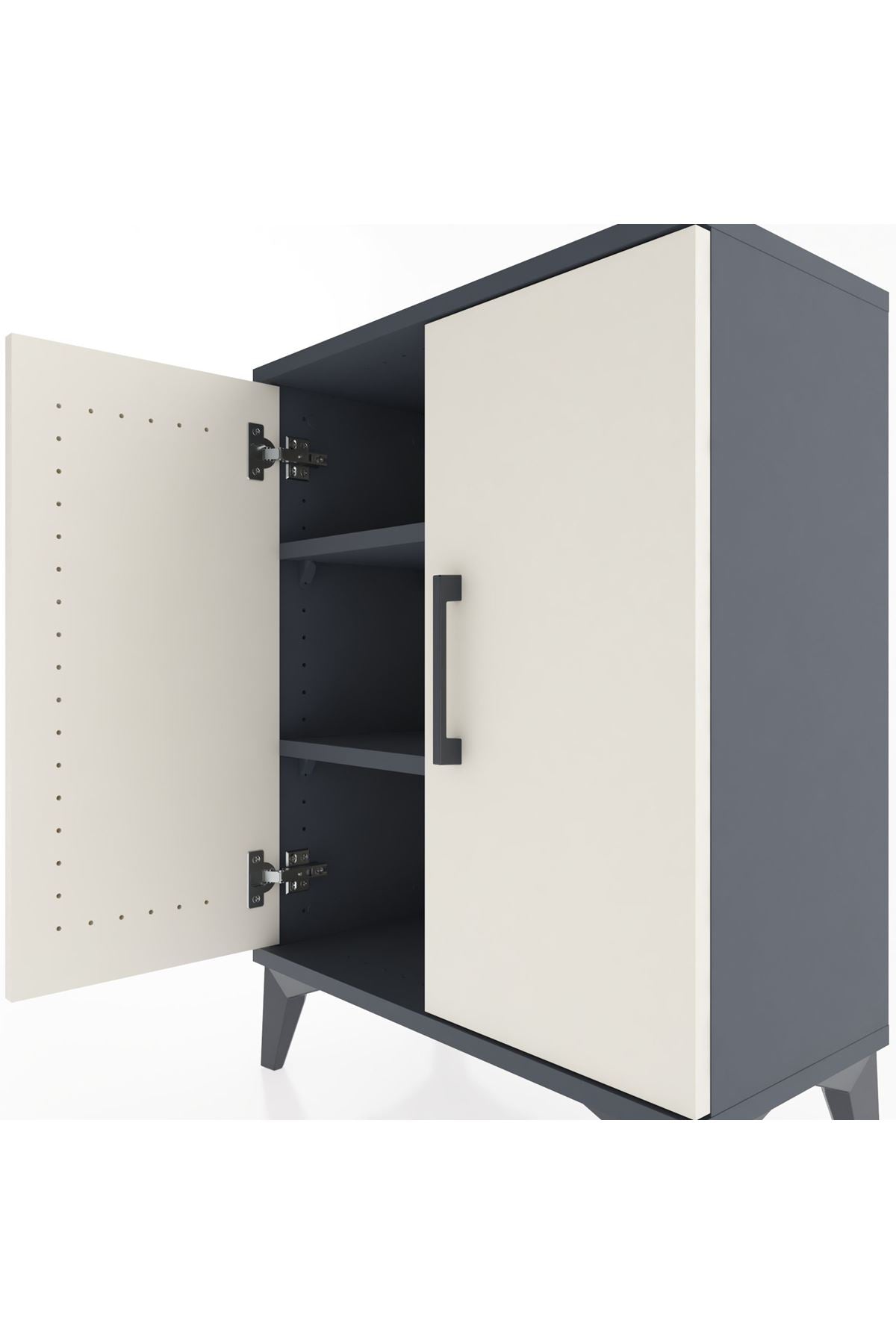 Arges Komodin Tek Raflı Tek Çekmeceli 2 Kapaklı 60x30x80 Antrasit-Aytaşı