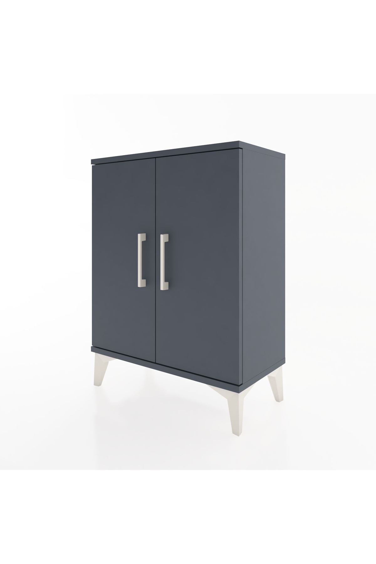 Arges Komodin Tek Raflı Tek Çekmeceli 2 Kapaklı 60x30x80 Antrasit-Antrasit