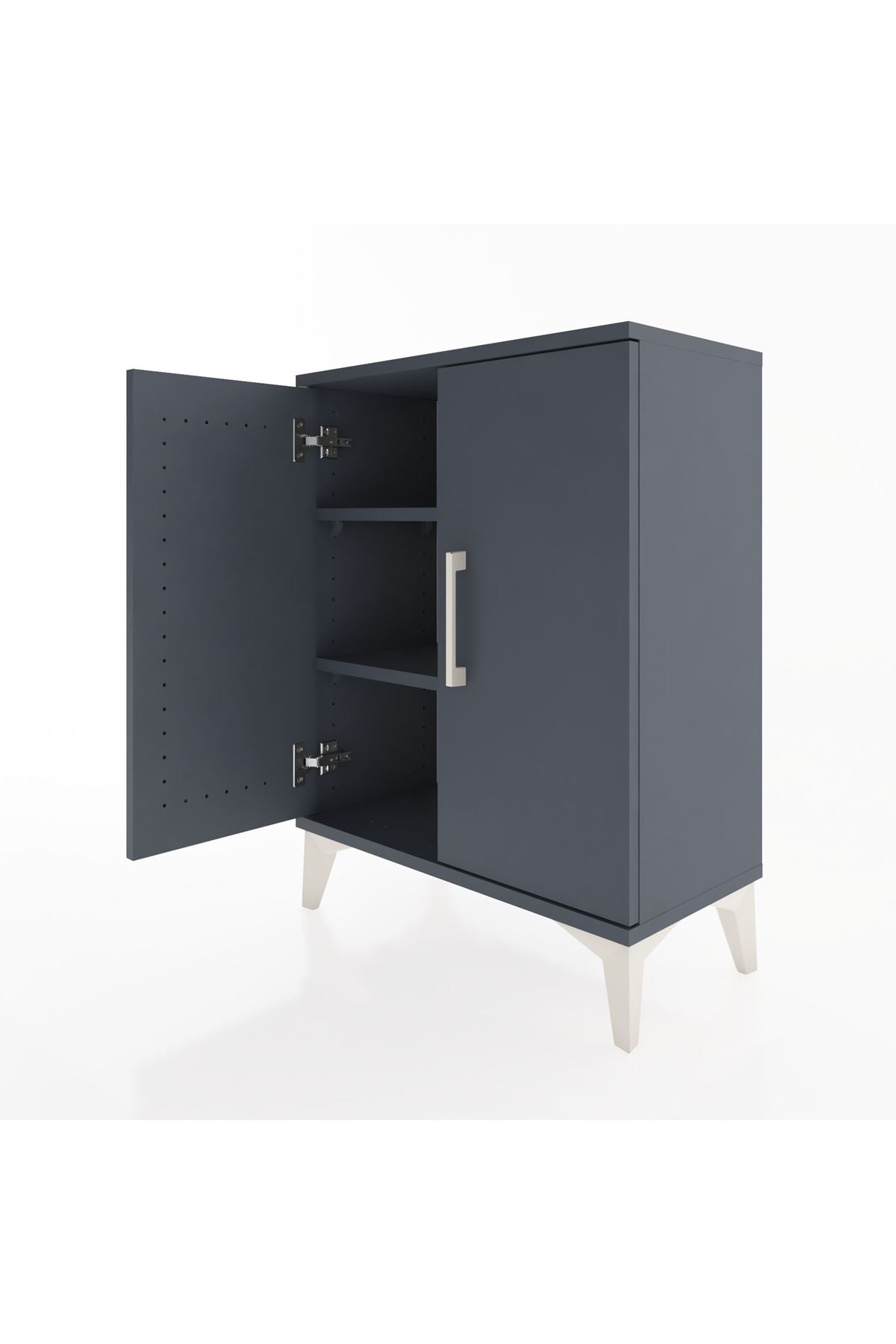 Arges Komodin Tek Raflı Tek Çekmeceli 2 Kapaklı 60x30x80 Antrasit-Antrasit