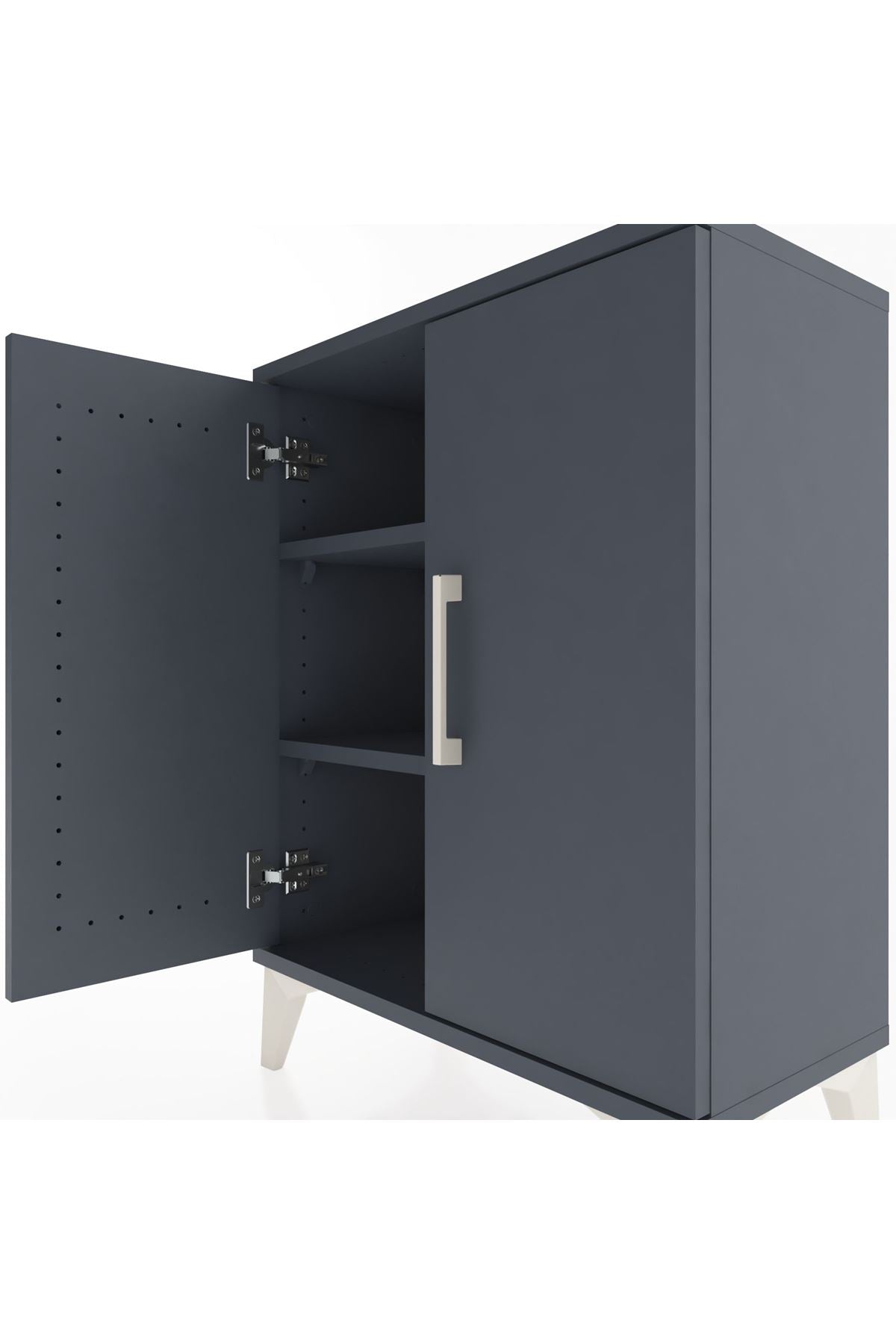 Arges Komodin Tek Raflı Tek Çekmeceli 2 Kapaklı 60x30x80 Antrasit-Antrasit